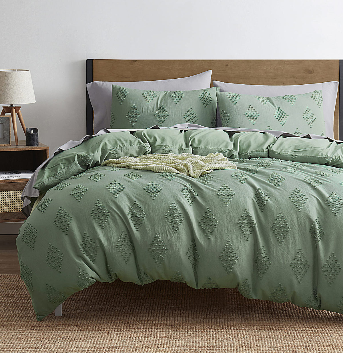 Nestl Boho Bedding Sets & Collections - Boho Duvet Cover Twin, 2 Piece Twin Duvet Cover Set, Double Brushed Green Duvet Cover Wi