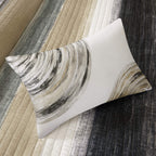 Madison Park Essentials Saben Cozy Bed In A Bag Reversible Quilt With Complete Cotton Sheet Set-Geometric Design All Season Cover, Decorative Pillow, King(104'X92'), Stripes Taupe 8 Piece