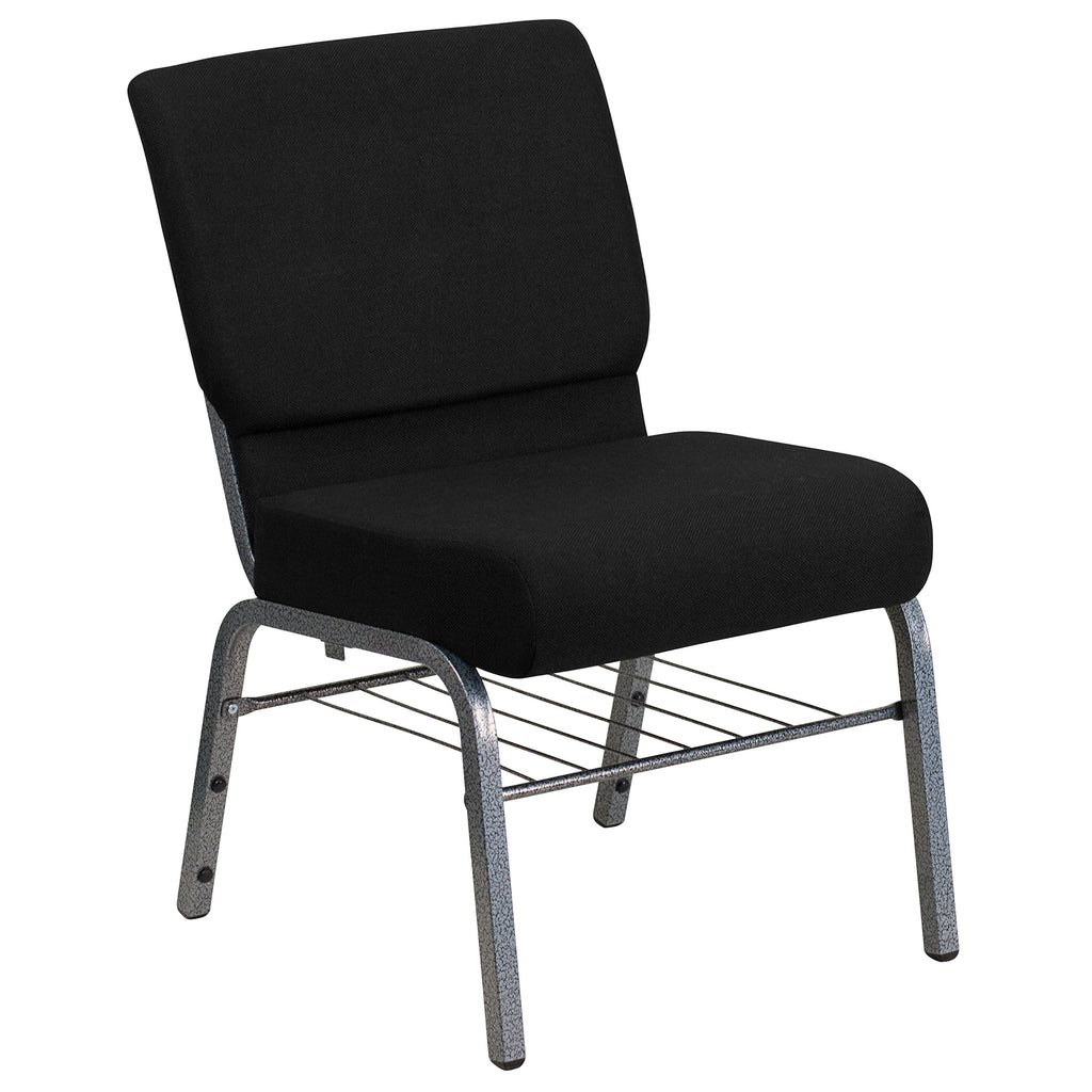 Flash Furniture Hercules Series 21''W Church Chair In Black Fabric With Book Rack - Silver Vein Frame
