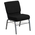 Flash Furniture Hercules Series 21''W Church Chair In Black Fabric With Book Rack - Silver Vein Frame
