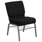 Flash Furniture Hercules Series 21''W Church Chair In Black Fabric With Book Rack - Silver Vein Frame