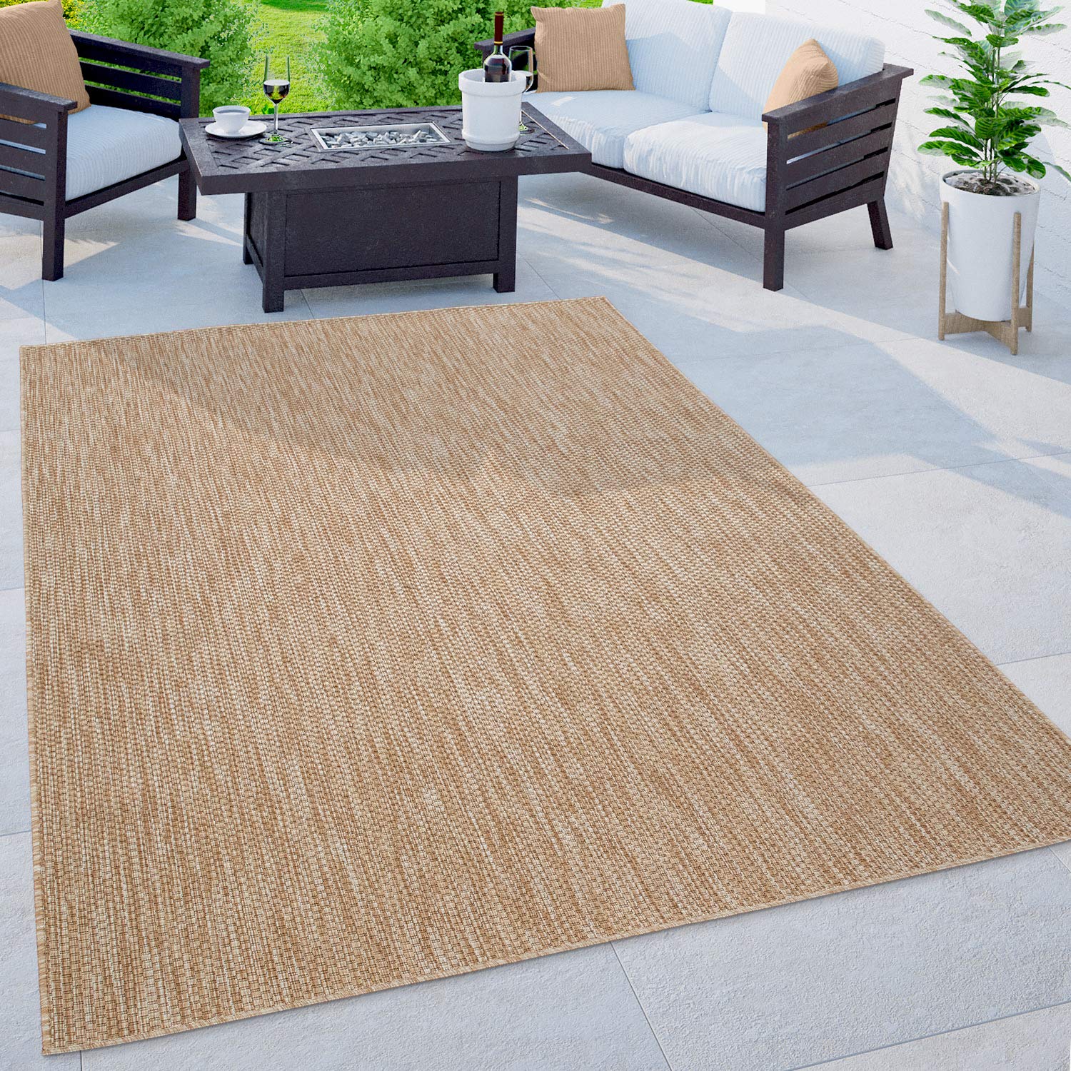 Solid Outdoor Rug For Patio Or Balcony Weatherproof Mottled Light-Brown Beige, Size: 2' X 3'3'