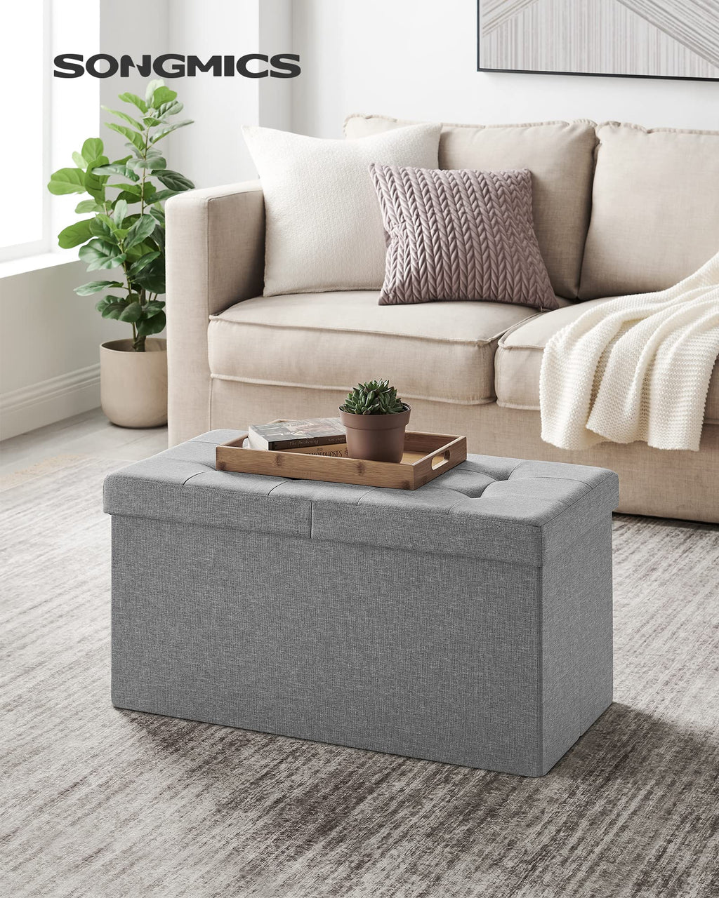 Songmics Mazie Collection - 30 Inches Storage Ottoman, Foldable Storage Bench With Flipping Lid, 660 Lb Load Capacity, For Entryway, Living Room, Bedroom, Light Gray Ulsf41G