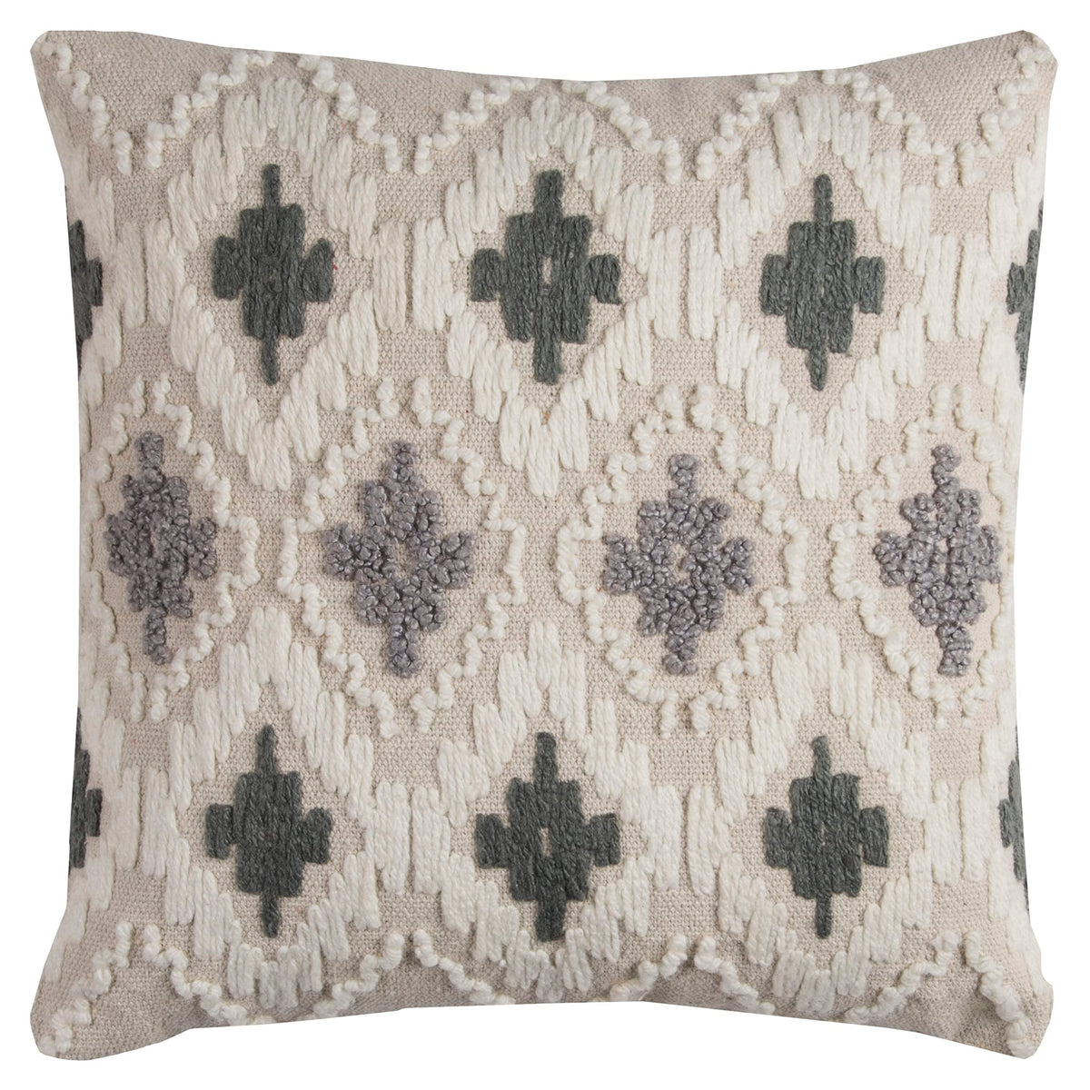 Rizzy Home | T11511 | Poly Fill Decorative Pillow | 20&quot;x20&quot; Natural/Gray/White Ikat