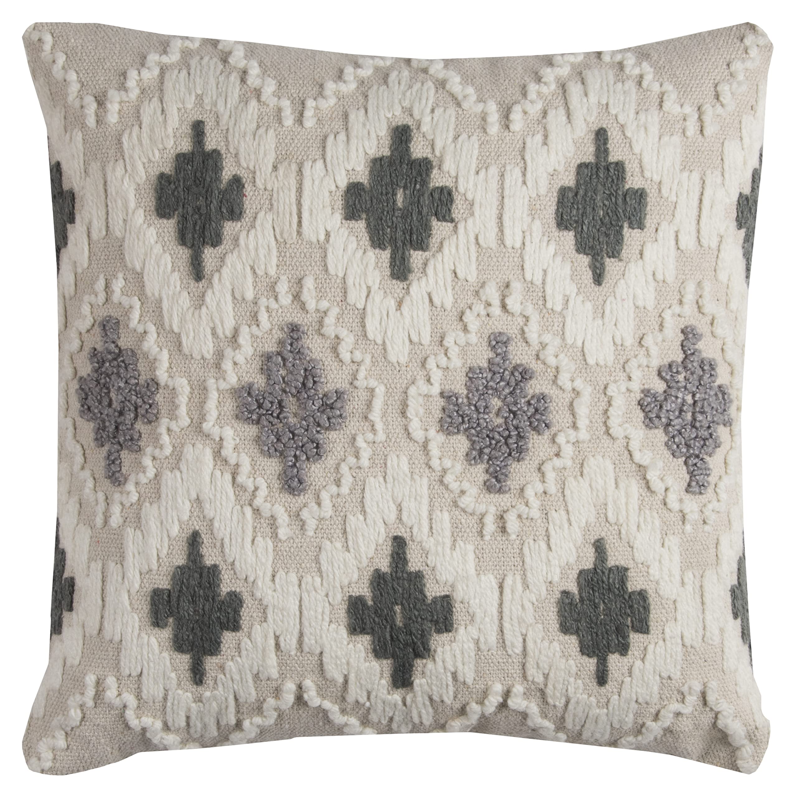 Rizzy Home | T11511 | 20"x20" Natural/Gray/White Decorative Pillow | Down Fill