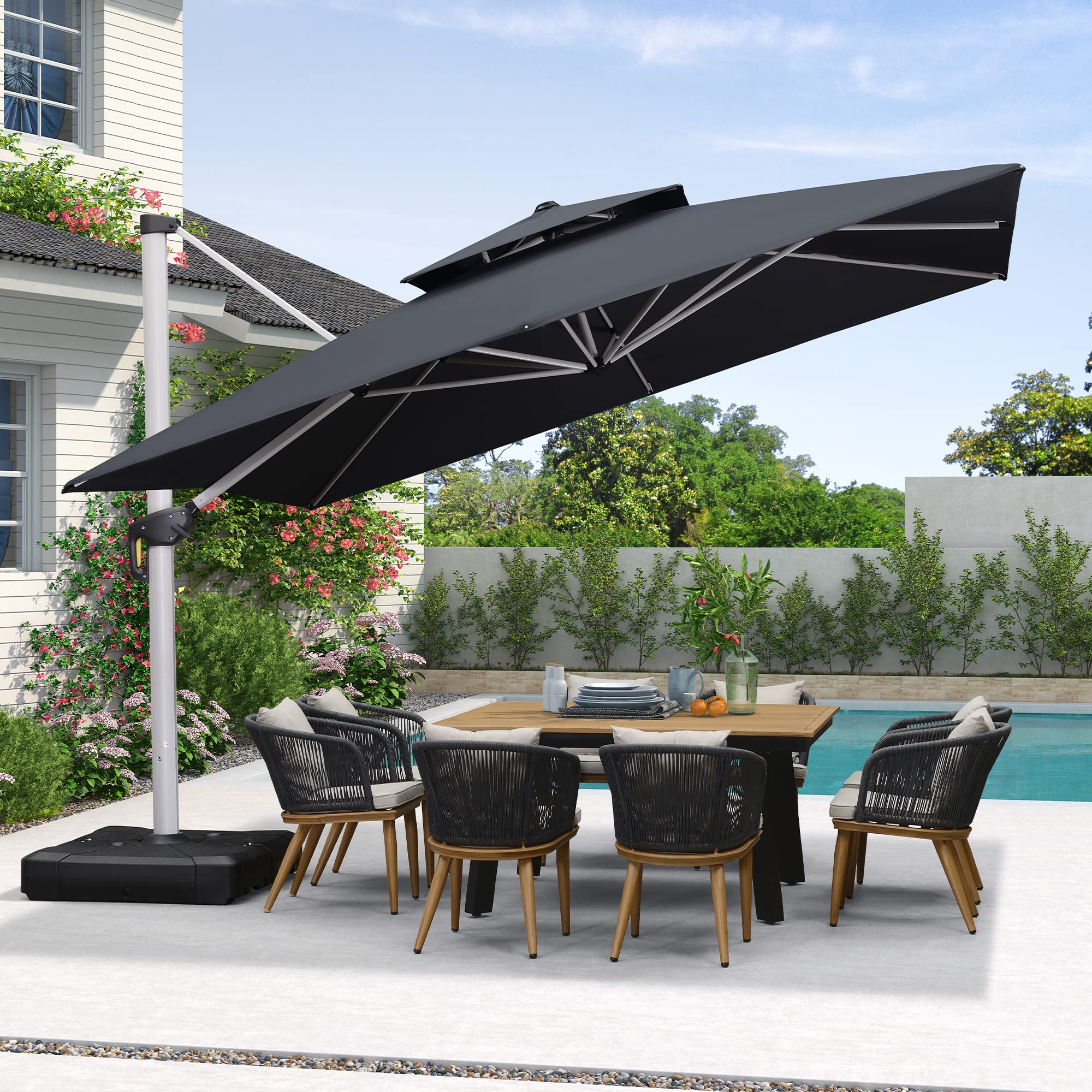 Purple Leaf 12 Feet Double Top Deluxe Square Patio Umbrella Offset Hanging Umbrella Cantilever Umbrella Outdoor Market Umbrella