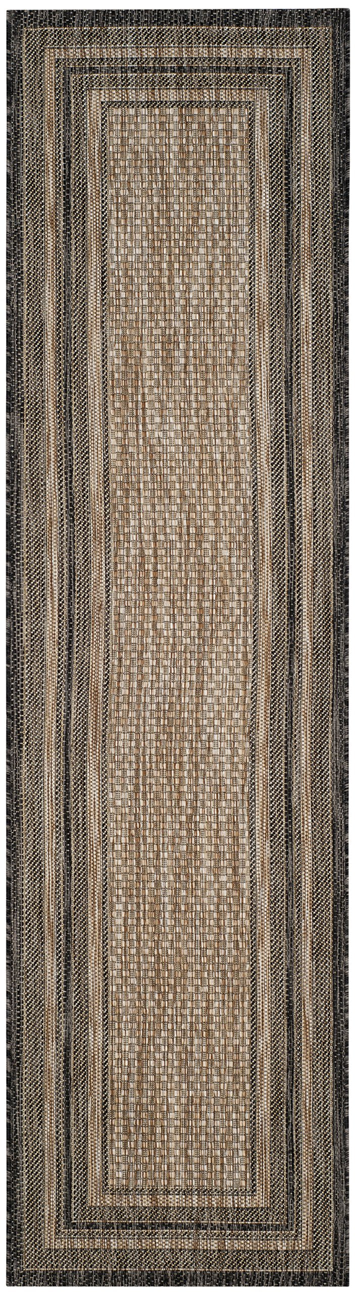 Safavieh Courtyard Collection 2'3' X 6'7' Natural / Black Cy8475 Indoor-Outdoor Waterproof Easy-Cleaning Patio Backyard Mudroom Runner-Rug