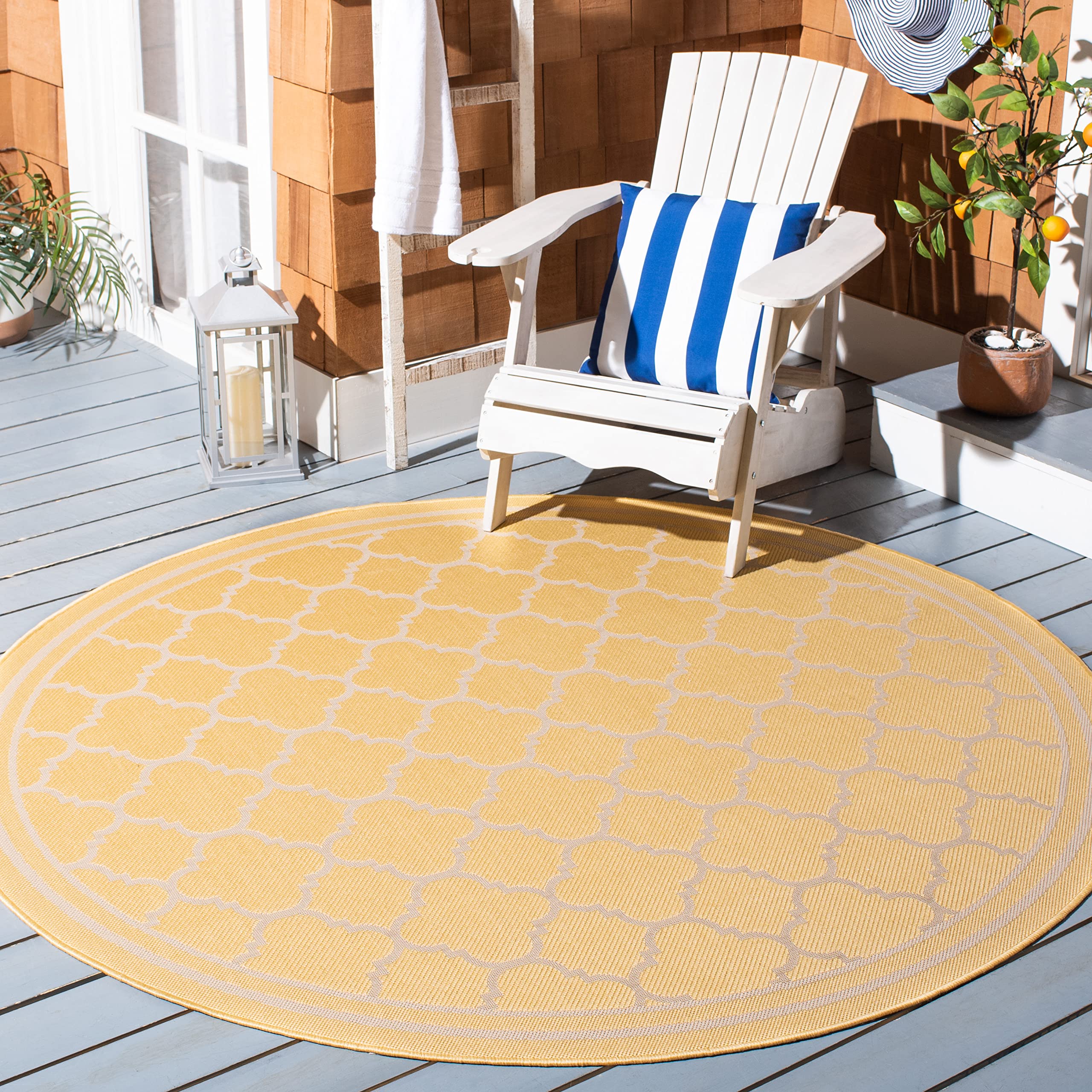 Safavieh Courtyard Collection Area Rug - 6'7' Round, Gold & Beige, Non-Shedding & Easy Care, Indoor/Outdoor & Washable-Ideal For Patio, Backyard, Mudroom (Cy6918-30621)