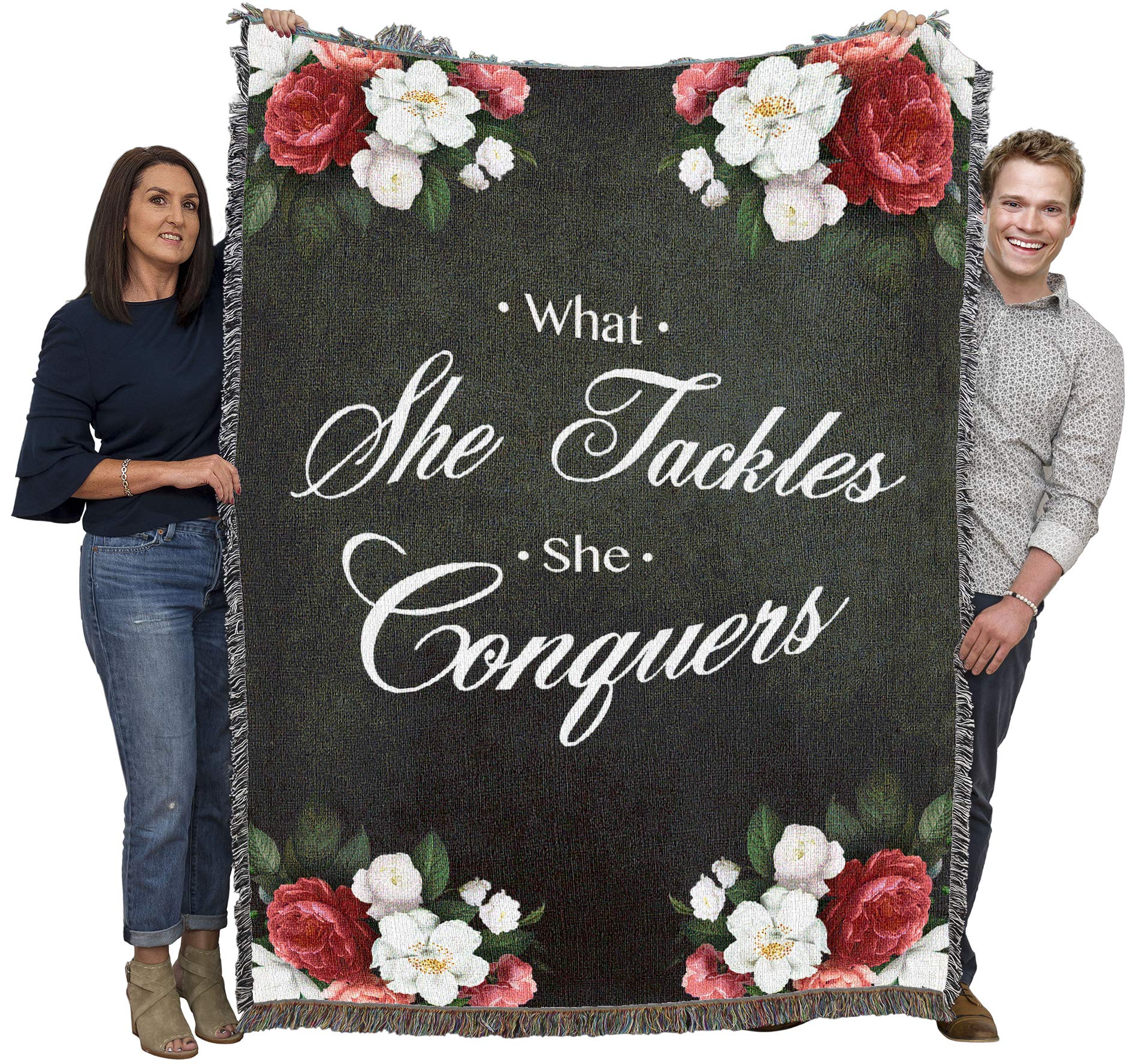 Pure Country Weavers What She Tackles She Conquers Blanket - Gift Tapestry Throw Woven From Cotton - Made In The Usa (72X54)