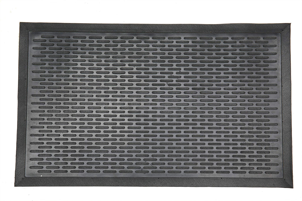 Indoor/Outdoor Hose-Wash Ribbed Design Non-Slip Rubber 2X3 Modern Entryway Mat For Entryway, Patio, Backyard, Garage, 24' X 36', Black Ribbed