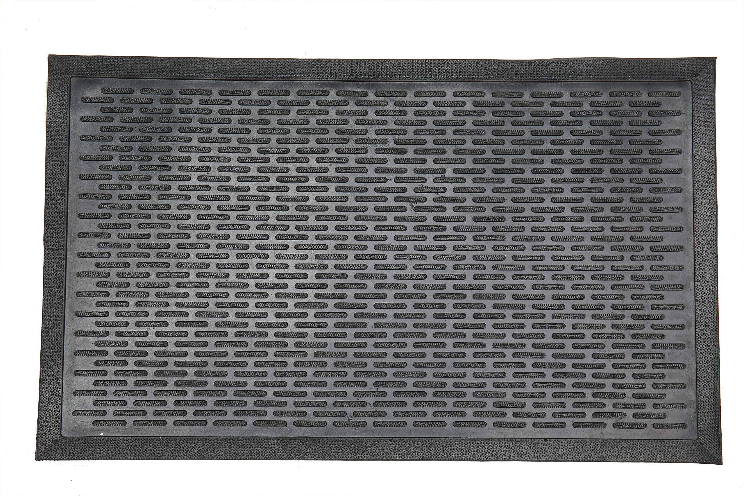 Indoor/Outdoor Hose-Wash Ribbed Design Non-Slip Rubber 2X3 Modern Entryway Mat For Entryway, Patio, Backyard, Garage, 24' X 36', Black Ribbed