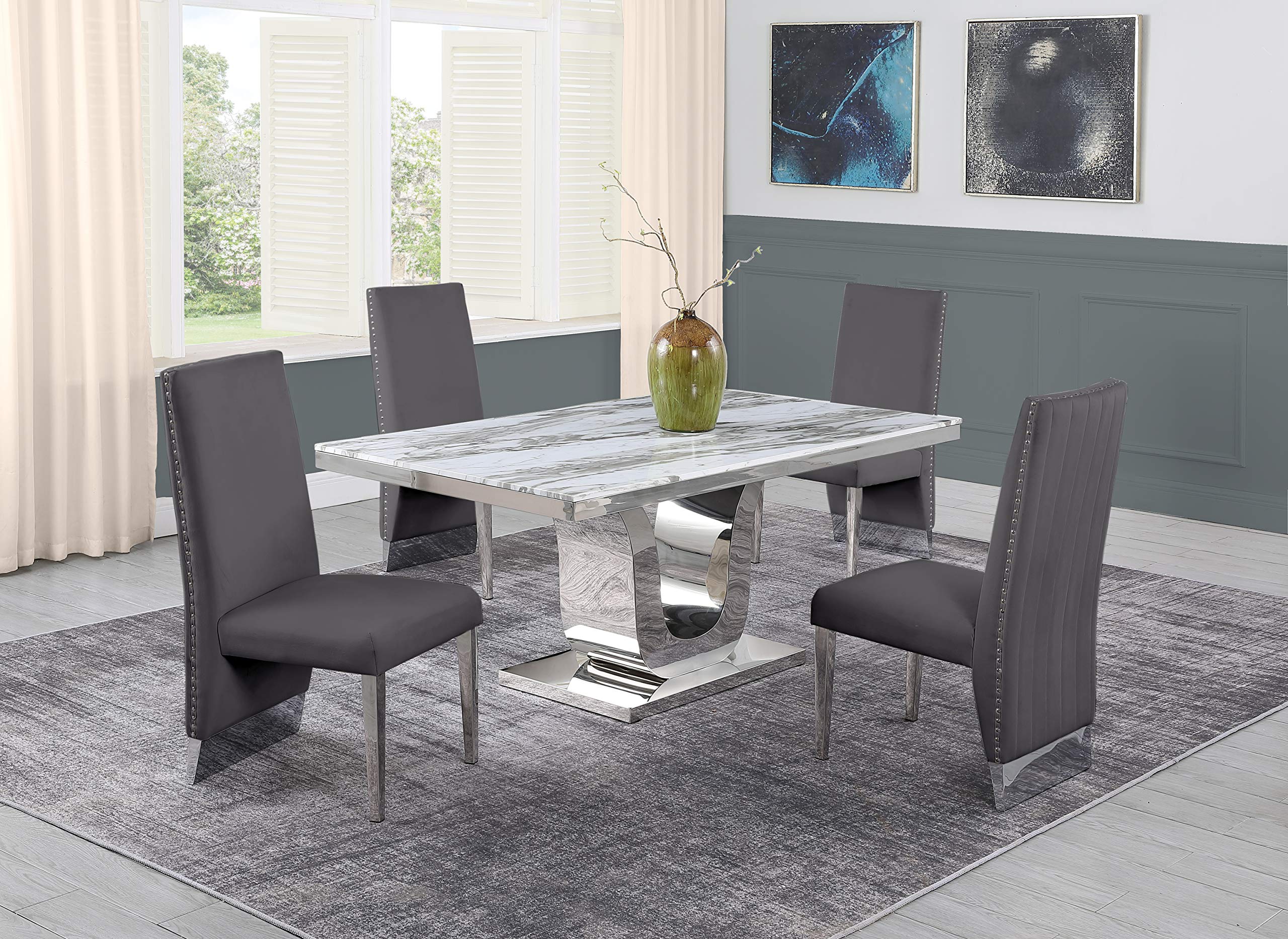 Best Quality Furniture D14-4Sc164 Dining Set, Dark Gray