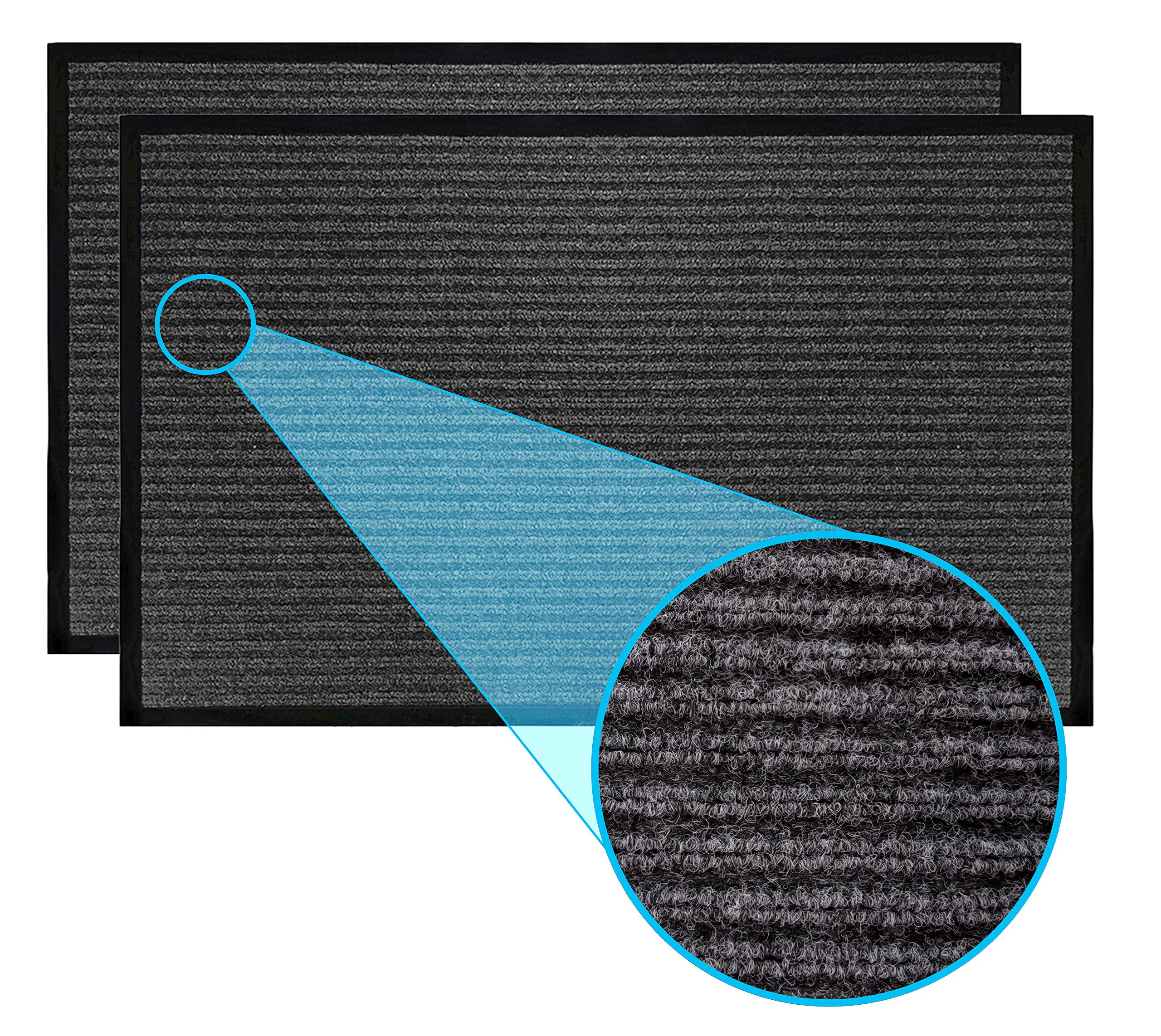 Luxurux Striped Grey Door Mat - Heavy Duty, Indoor/Outdoor, Easy Clean, Waterproof, Low-Profile (24' X 16') - Ideal For Entry,