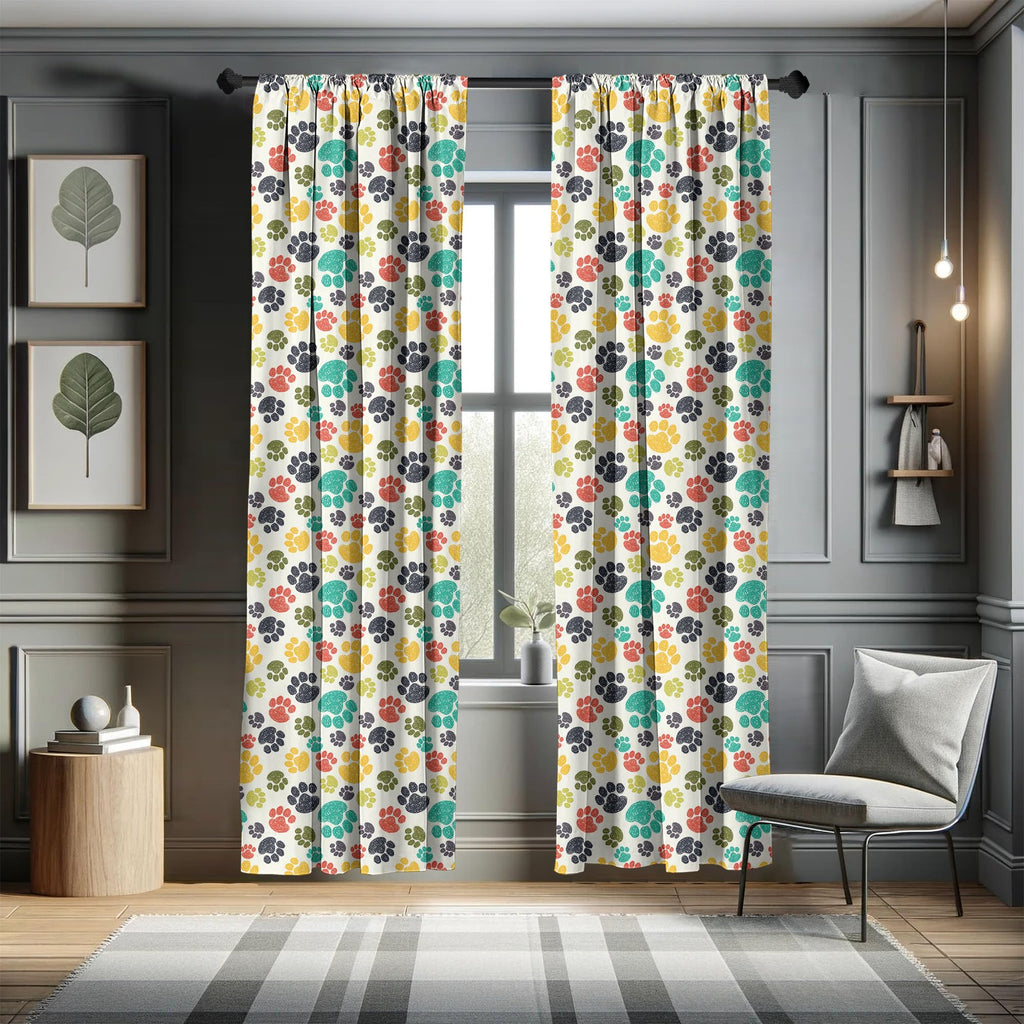 Ambesonne Dog Lover Curtains, Hand Drawn Paw Print Doodles Circular Pattern Drawing Style Animal, Window Treatments 2 Panel Set