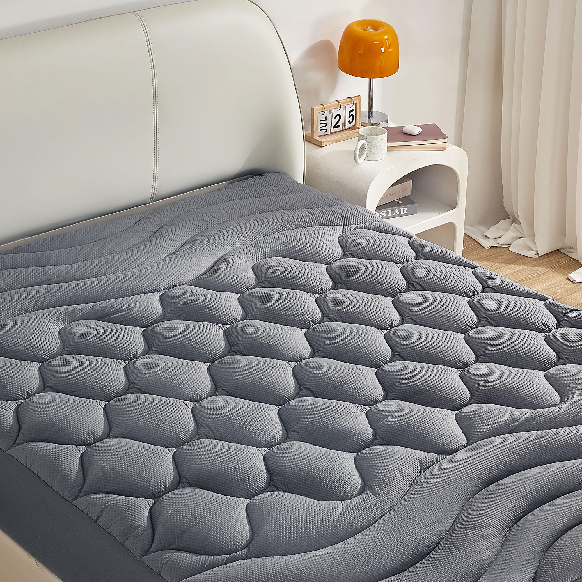 Sonive Quilted Fitted Mattress Pad - Soft And Fluffy Mattress Protector, Thick And Breathable Mattress Topper, Easy Installation