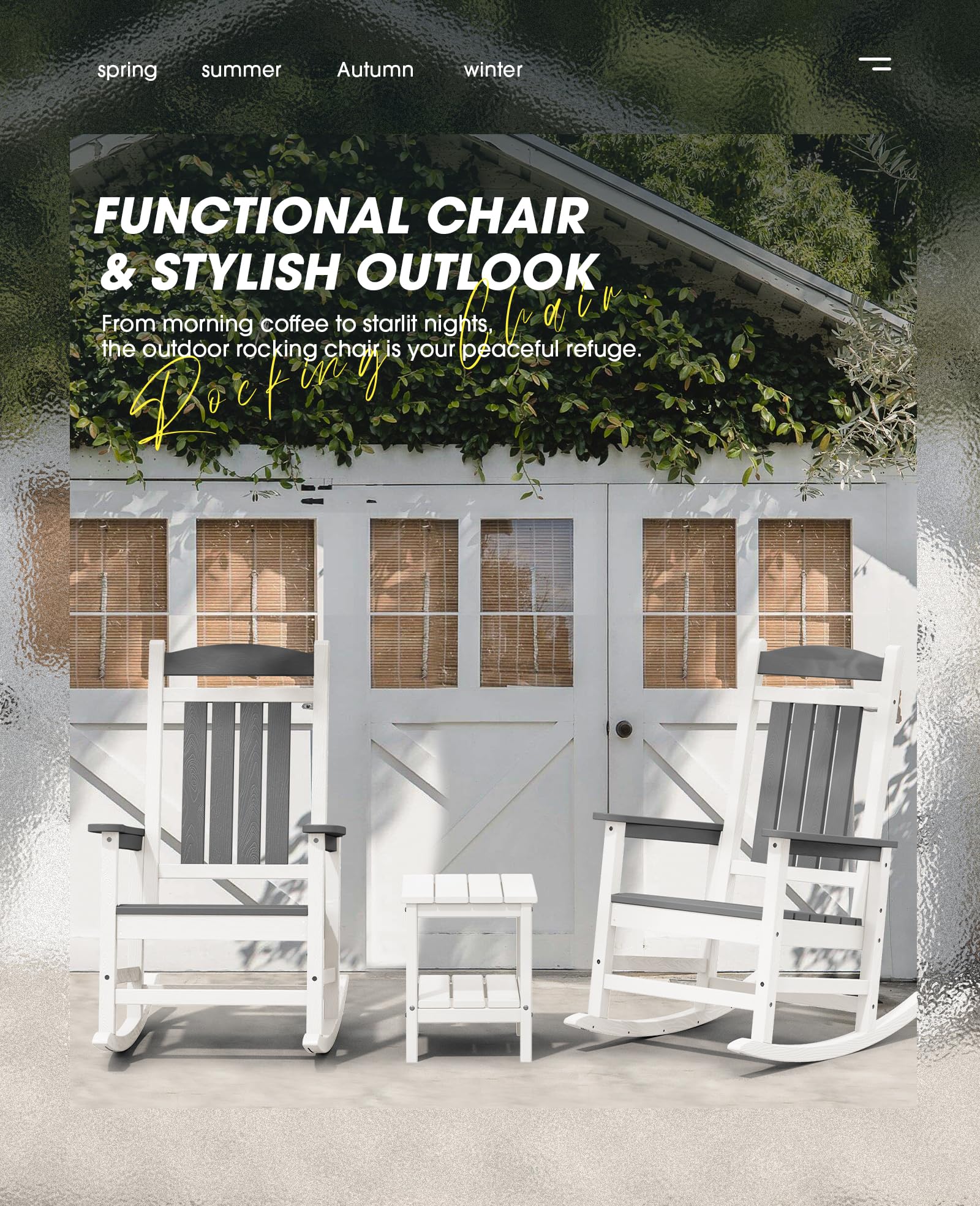 Kingyes Hdpe Rocking Chairs Outdoor, Patio Rocking Chairs With 330Lbs Support, Smooth Porch Rocker For Deck Lawn Yard, Gray White