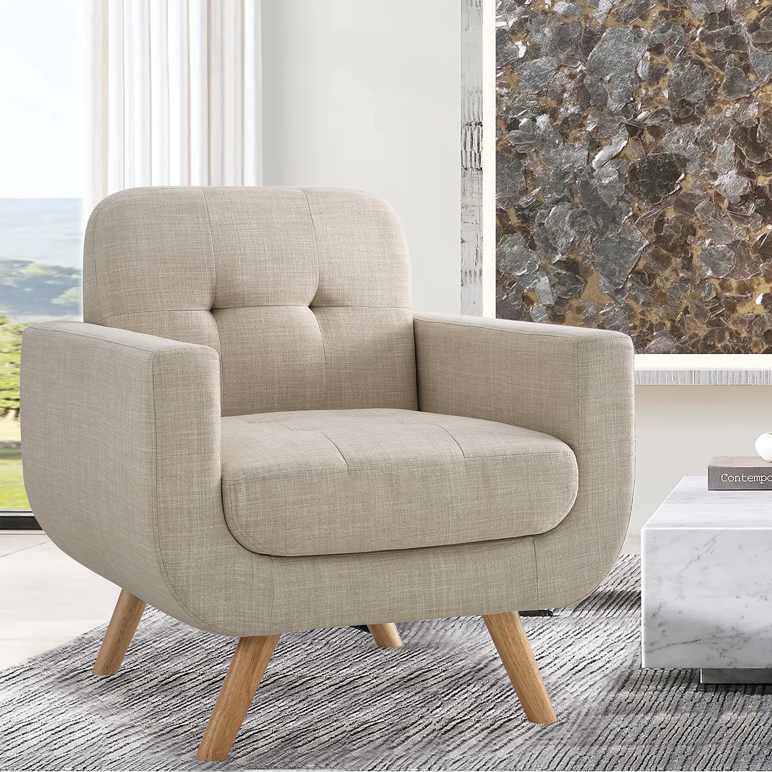 Rosevera Elena contemporary Accent Armchair with Linen Upholstery Living Room Furniture 1SEAT Pearl Beige