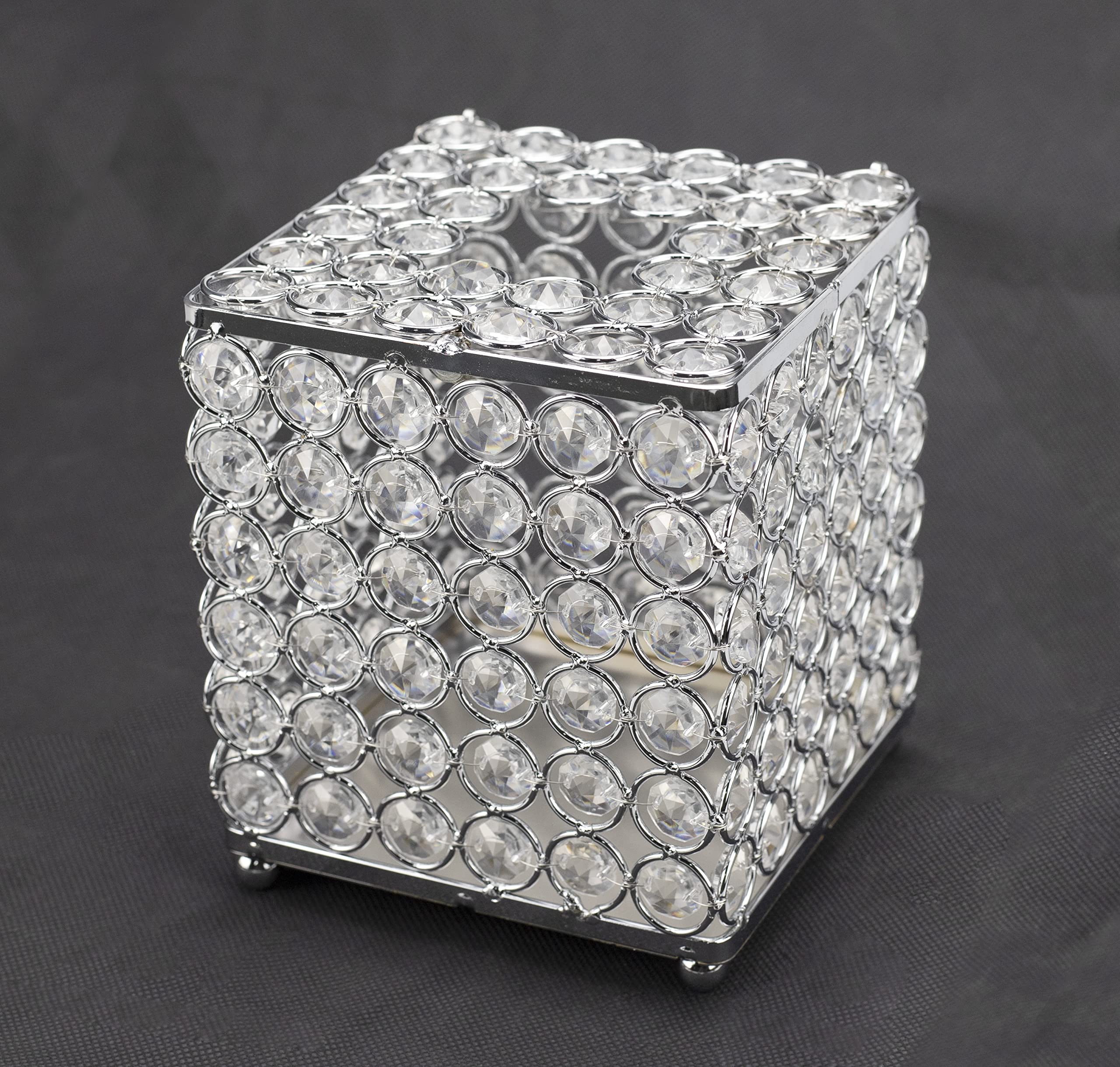 Ukwell Square Crystal Tissue Box Cover Handcrafted Bling Upright Facial Tissue Holder For Bathroom Countertop Vanity Dresser Nig