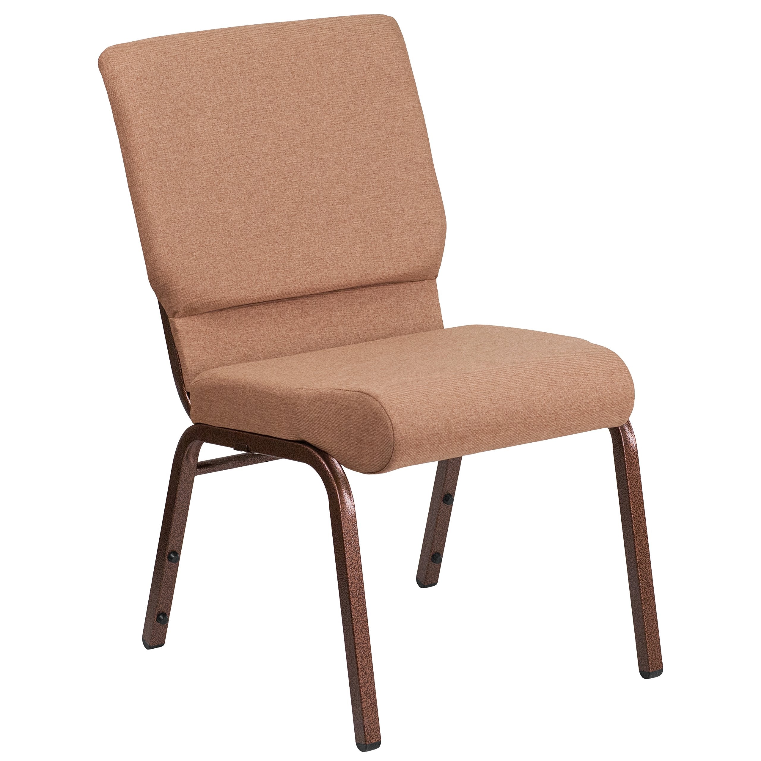 4 Pk. 18.5W Brown Fabric Stacking Church Chair - Copper Vein Frame