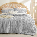 Bedsure Tufted Boho Comforter Set Queen Size - Grey Boho Bedding Comforter Set, 3 Pieces Farmhouse Shabby Chic Embroidery Bed Se