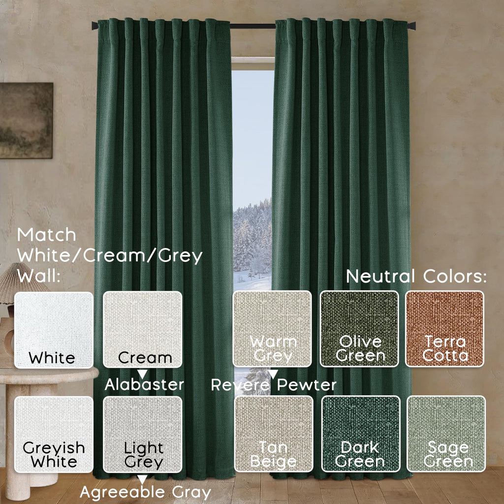 Panelsburg Green Curtains 96 Inches Long For Living Room,Blackout Pleated Thermal Window Lnsulation Fabric Heavy Weights Linen D