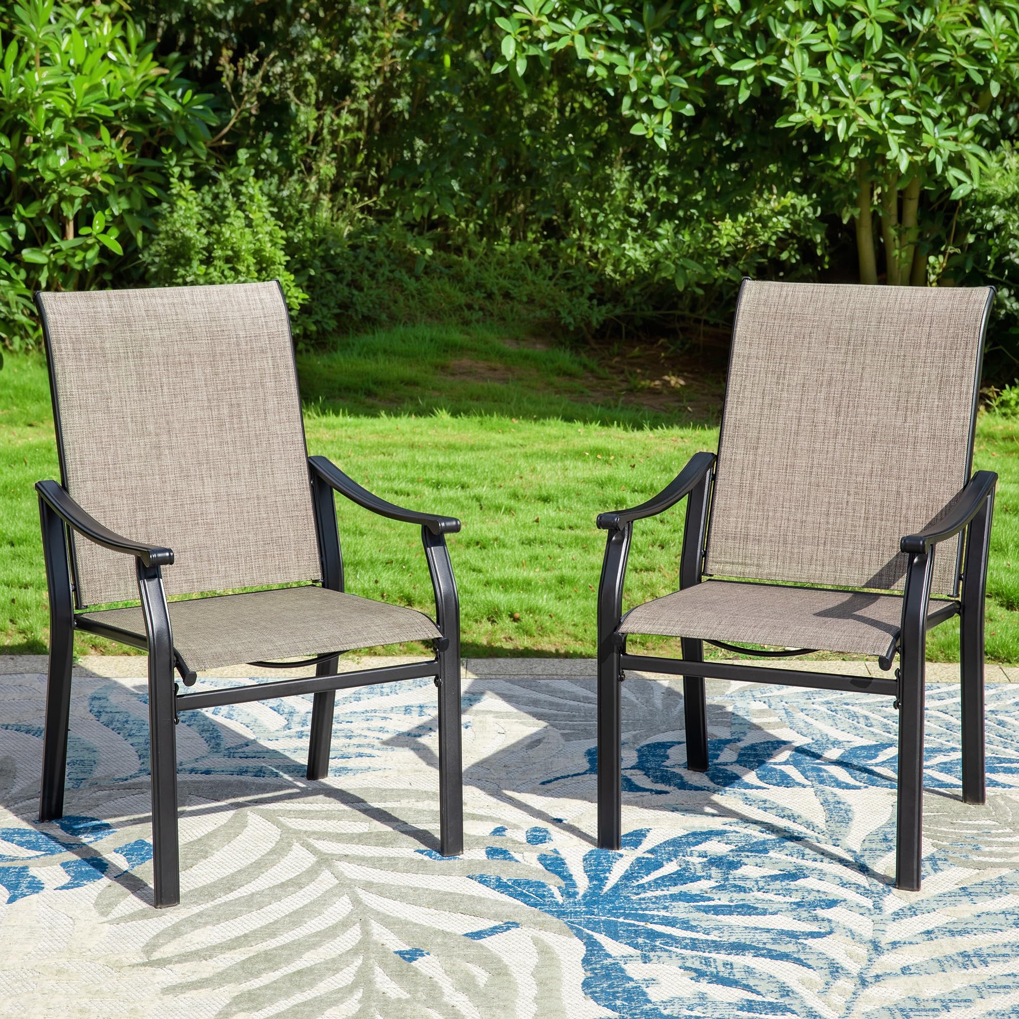 Mfstudio Outdoor Patio Dining Chairs, 2 Pcs Metal Frame Patio Sling Chairs With Backrest And Armrest, All Weather Resistant Heav