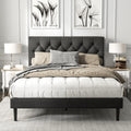 Haoara Queen Size Platform Bed Frame With Upholstered Button Tufted Headboard, Mattress Foundation With Wooden Slat Support, Noise Free, No Box Spring Needed, Easy Assembly, Dark Grey