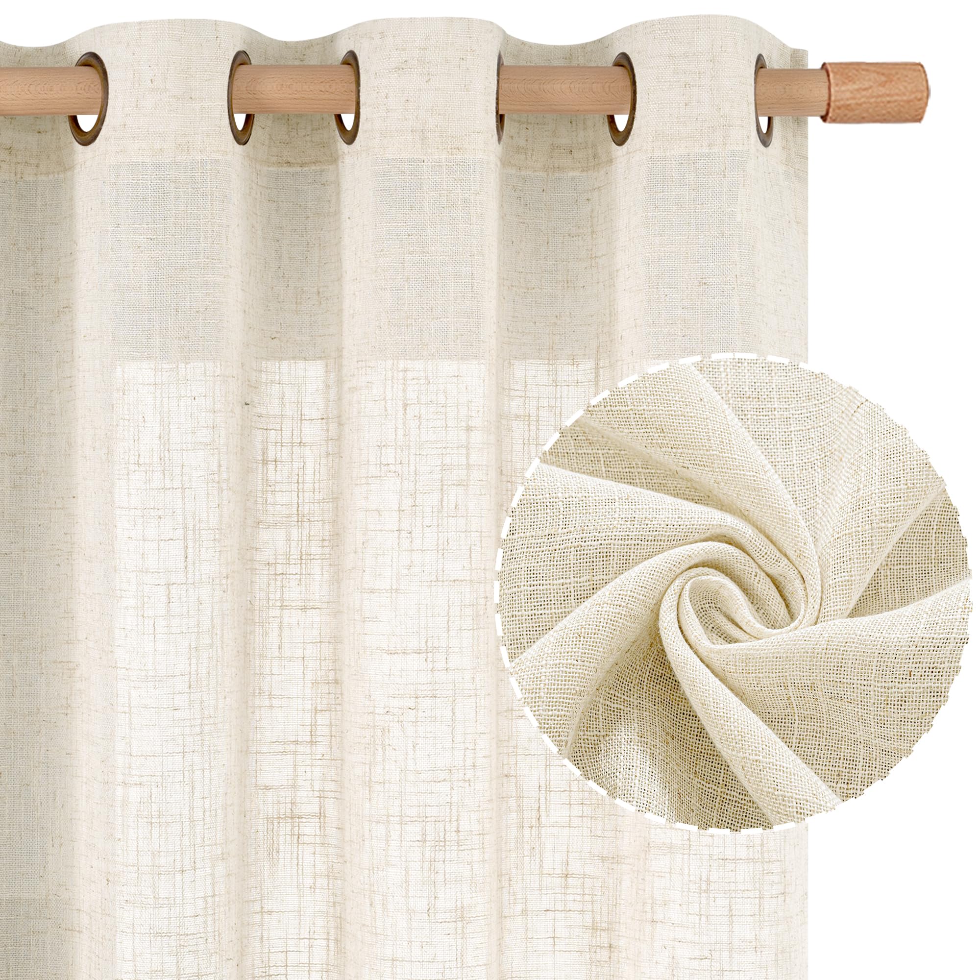 Lamit Cream Ivory Sheer Linen Curtains For Living Room, 84 Inches Long 2 Panels Natural Light Filtering Soft Thick Bedroom Neutr