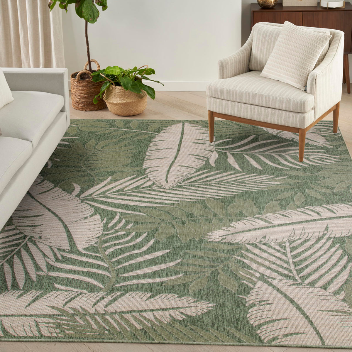 Nourison Garden Oasis Indoor/Outdoor Green Ivory 9' X 12' Area Rug, Easy Cleaning, Non Shedding, Bed Room, Living Room, Dining R