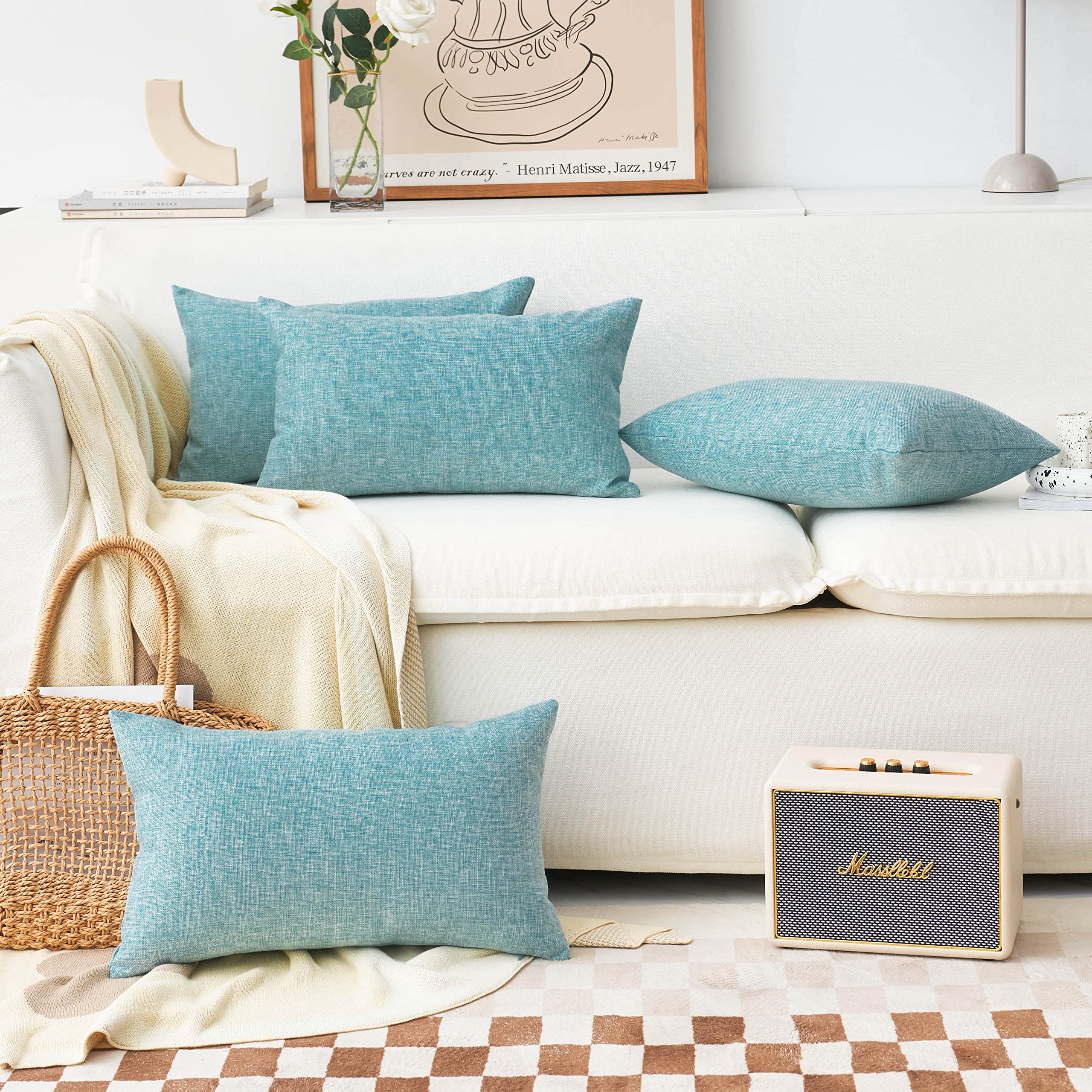 Home Brilliant Teal Throw Pillow Covers Rectangular 12x20 Pillow Cover Linen Decorative Bed Pillows Cases for Couch Sofa, 12 x 2