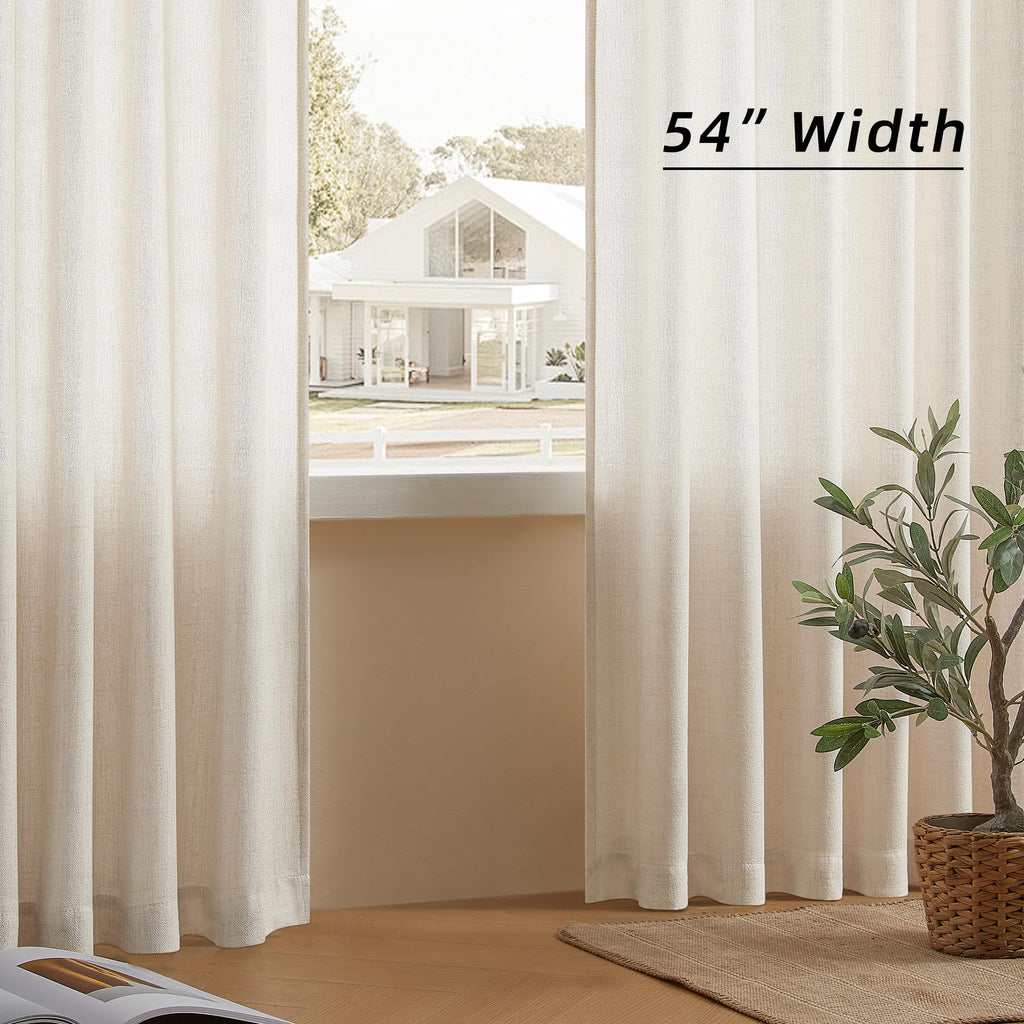 Daysu Linen Curtains 108 Inches Long 2 Panels Set For Bedroom/Living Room, Ivory Semi Sheer Farmhouse Curtains, Rod Pocket Hook