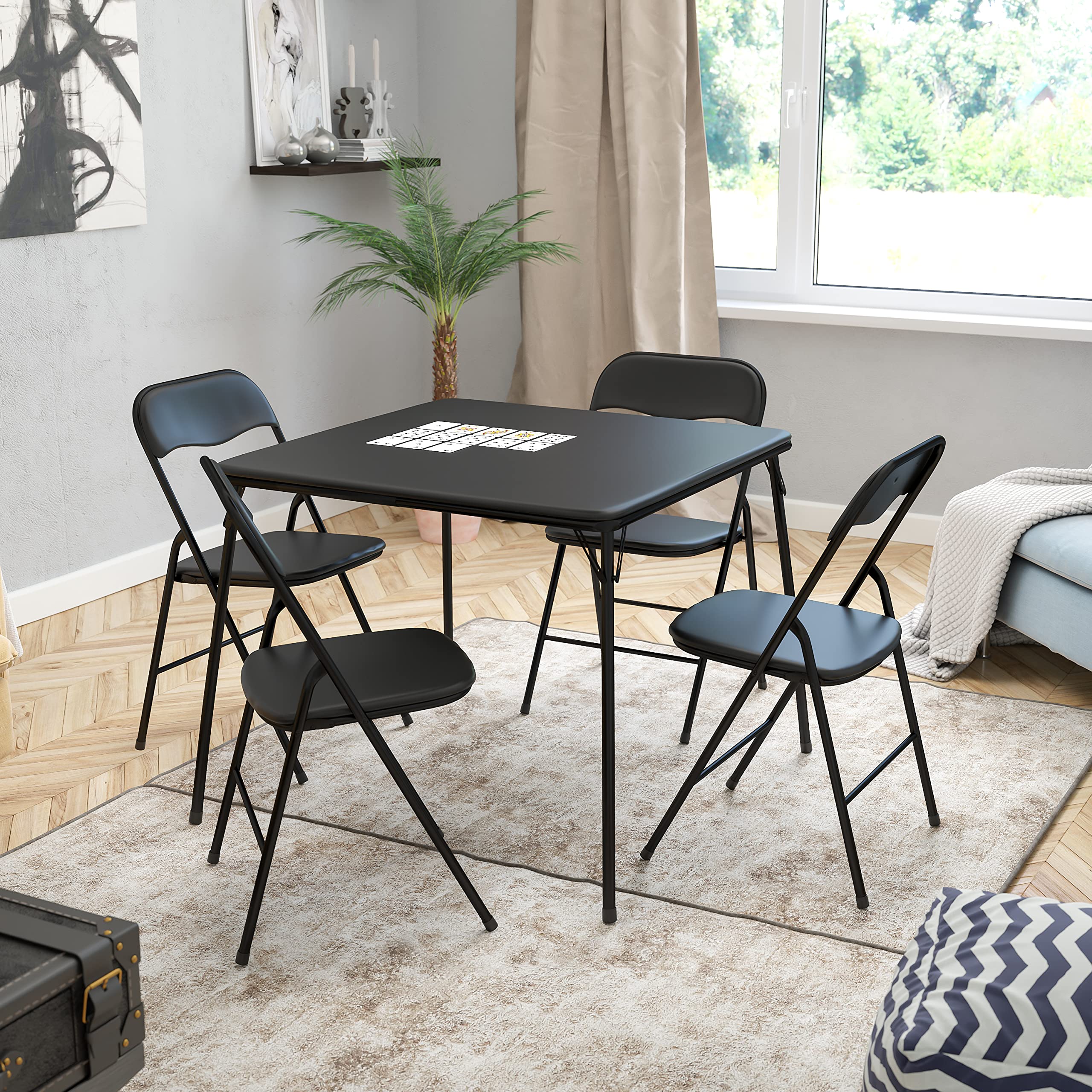 Flash Furniture Madison 5-Piece Folding Card Table and Chairs Set, Portable Event Table and Chairs Set, Black