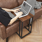 Vasagle End Table, C Shaped Tv Tray With Metal Frame Rolling Casters, Industrial Side Table For Living Room Bedroom, 19.7 X 13.8 X 23.6 Inches, Dark Walnut And Black