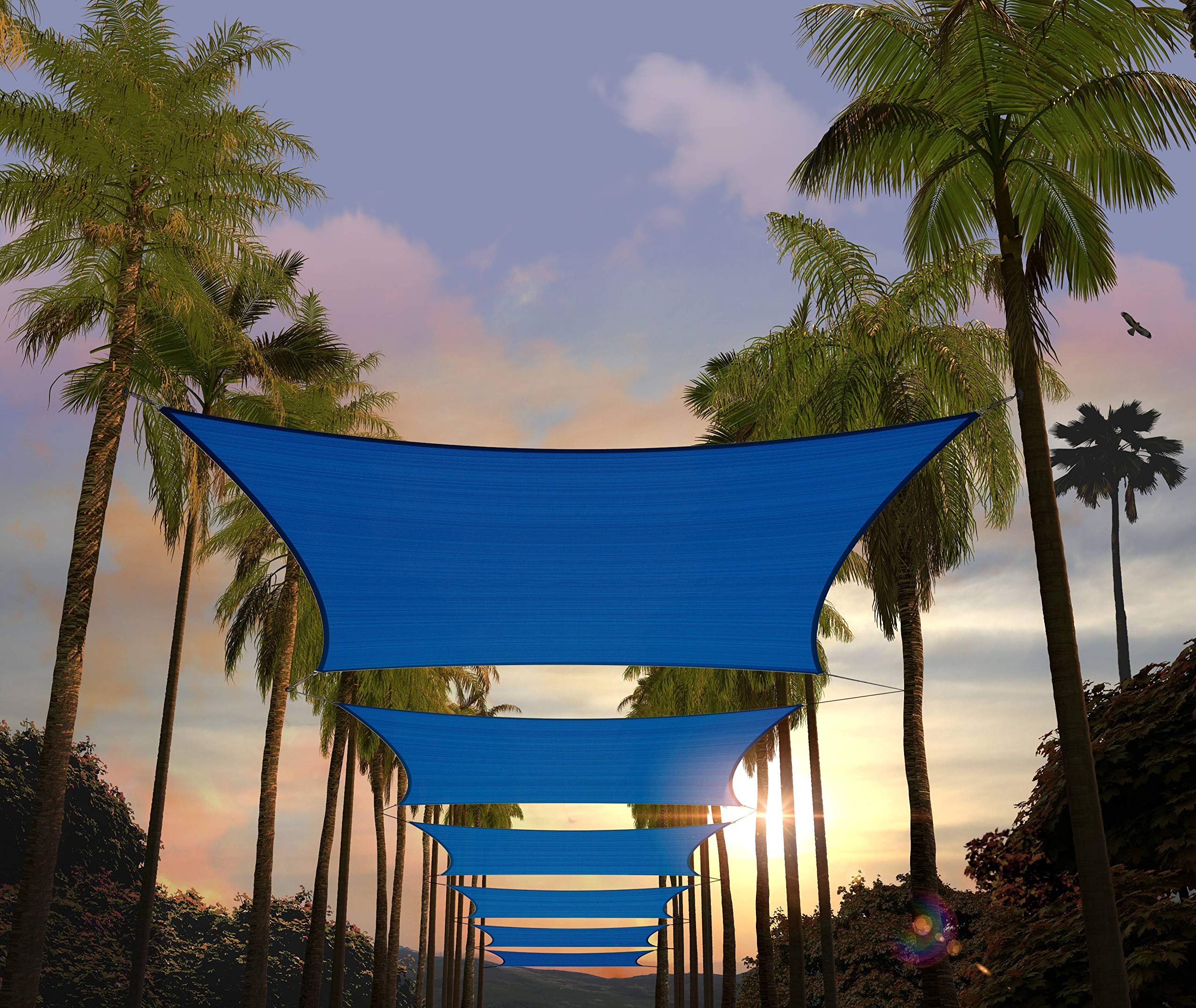 Amgo 8' X 16' Blue Rectangle Sun Shade Sail Canopy Awning Upf50+ Agtapr0816, 95% Uv Blockage, Water & Air Permeable, Commercial