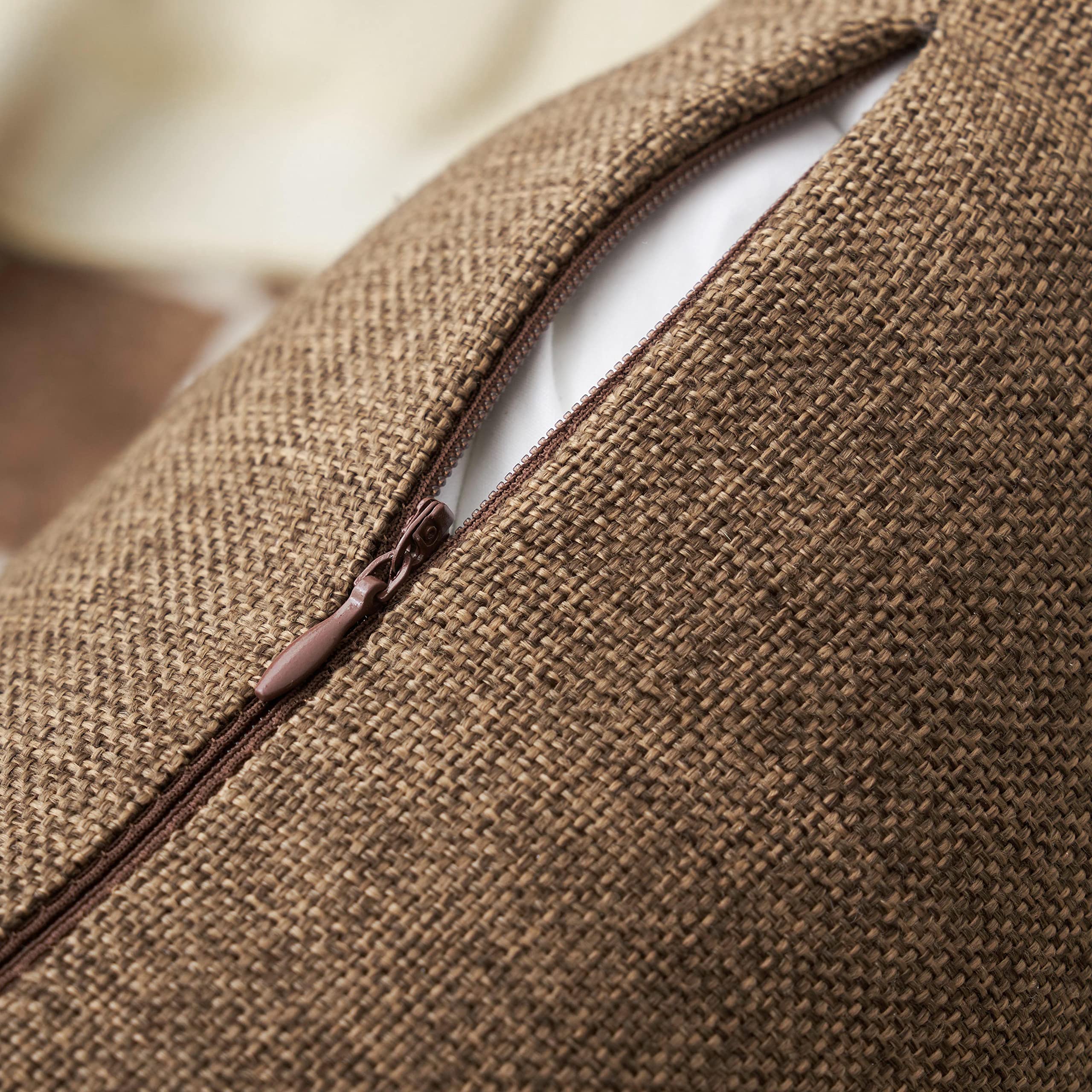 Home Brilliant Brown Throw Pillows For Couch Set Of 2 Lined Linen Throw Pillow Covers For Bench Sofa, 22X22 Inches, 55 Cm