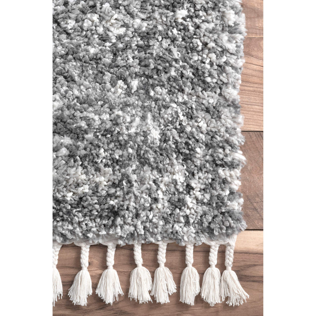 Nuloom Brooke Shag Tasseled Area Rug - 2X8 Runner Shag Rug Casual Grey/Ivory Rugs For Living Room Bedroom Dining Room Nursery En