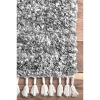 Nuloom Brooke Shag Tasseled Area Rug - 2X8 Runner Shag Rug Casual Grey/Ivory Rugs For Living Room Bedroom Dining Room Nursery En