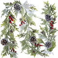 6 Long Snowy Artificial Pine and Cedar Christmas Garland with Pine Cones Red Berries Winter Greenery Garland for Christmas Wedd