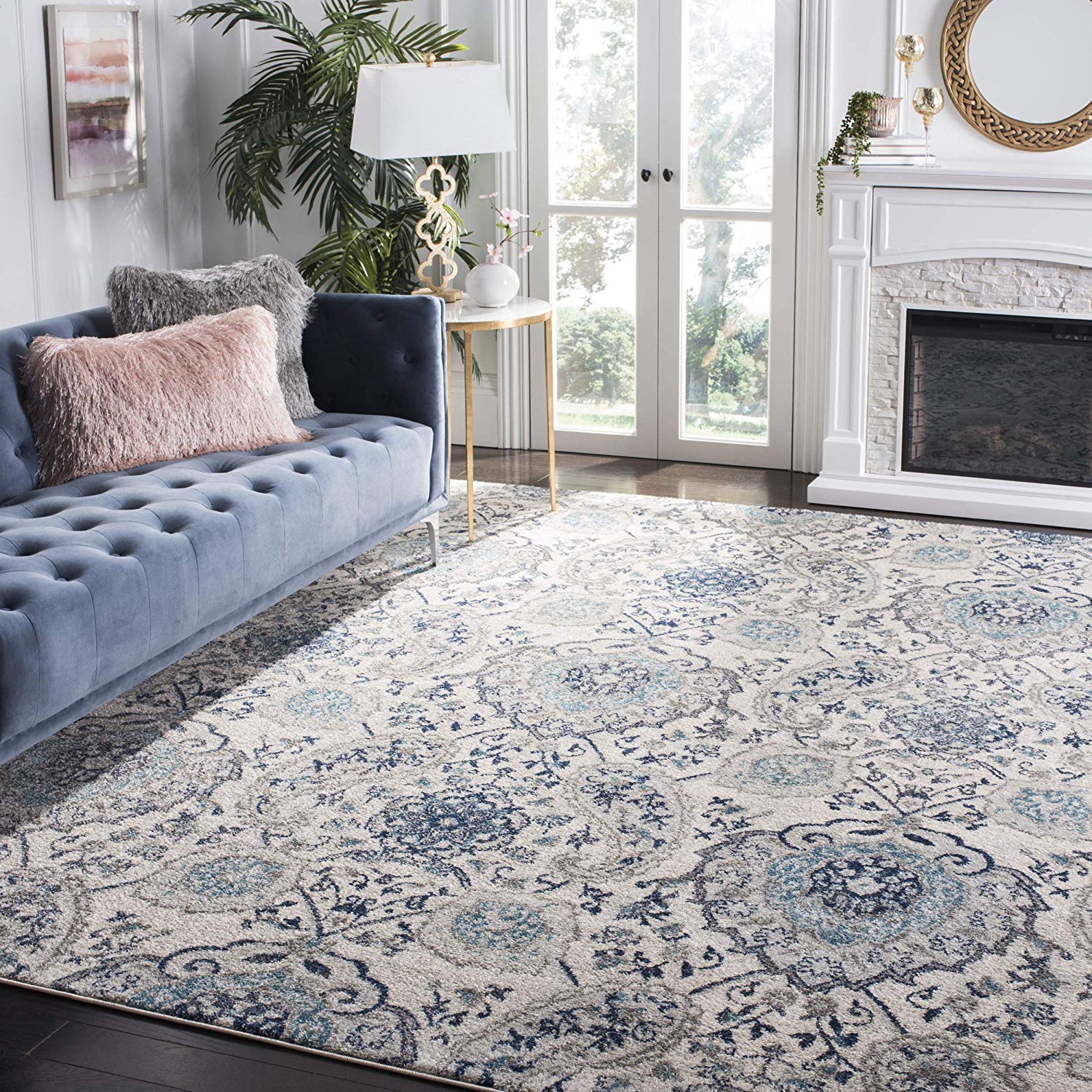 Safavieh Madison Collection X-Large Area Rug - 11' X 15', Cream & Light Grey, Boho Chic Glam Paisley Design, Non-Shedding & Easy