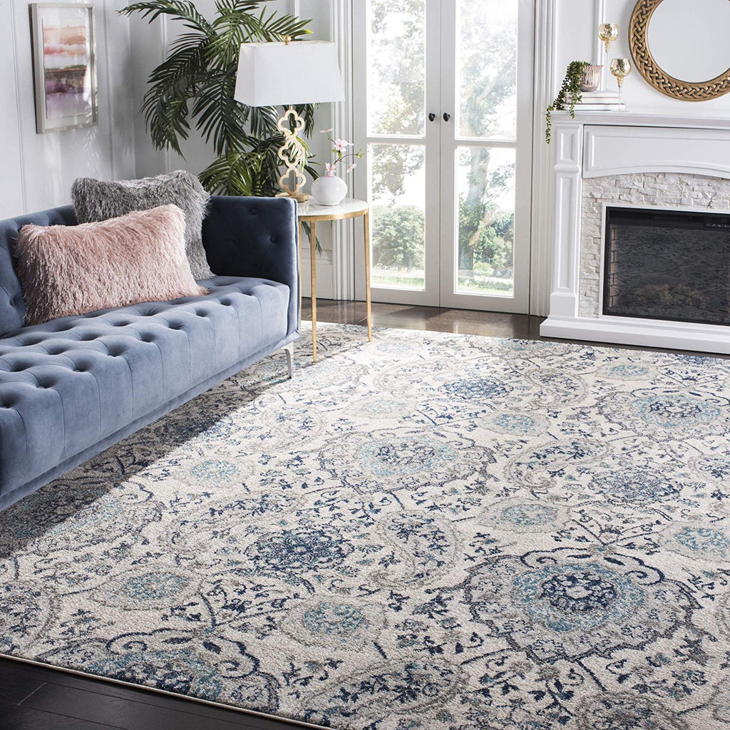 Safavieh Madison Collection Area Rug - 11' Square, Cream & Light Grey, Boho Chic Glam Paisley Design, Non-Shedding & Easy Care,