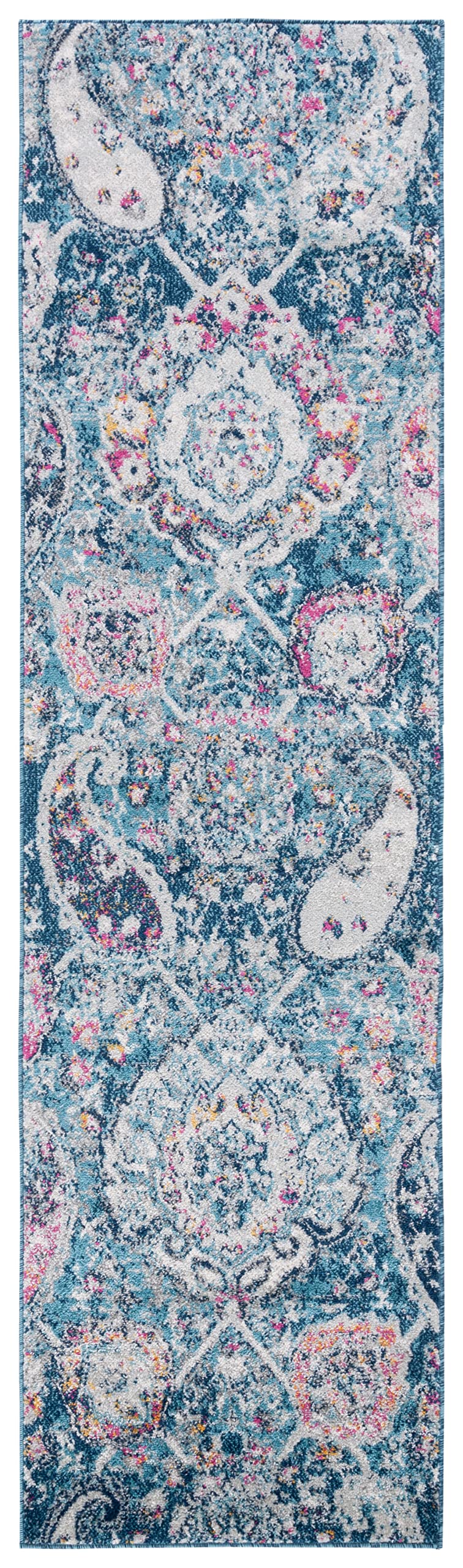 Safavieh Madison Collection Runner Rug - 2'3'' X 8', Blue & Grey, Boho Chic Glam Paisley Design, Non-Shedding & Easy Care, Ideal
