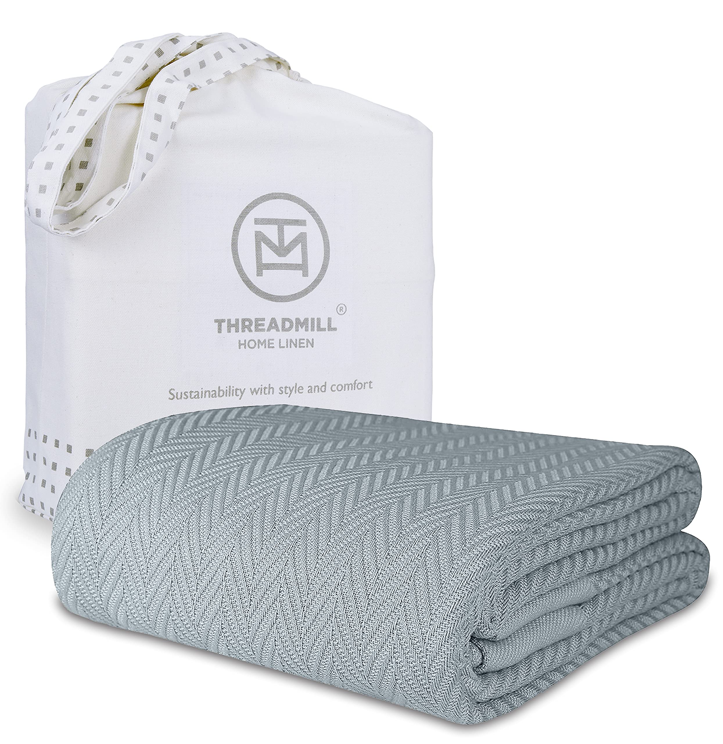 Threadmill Luxury Cotton Blankets  All-Season 100% Cotton  Herringbone Cozy Lightweight, Soft Breathable Fall Thermal Blanket Fi