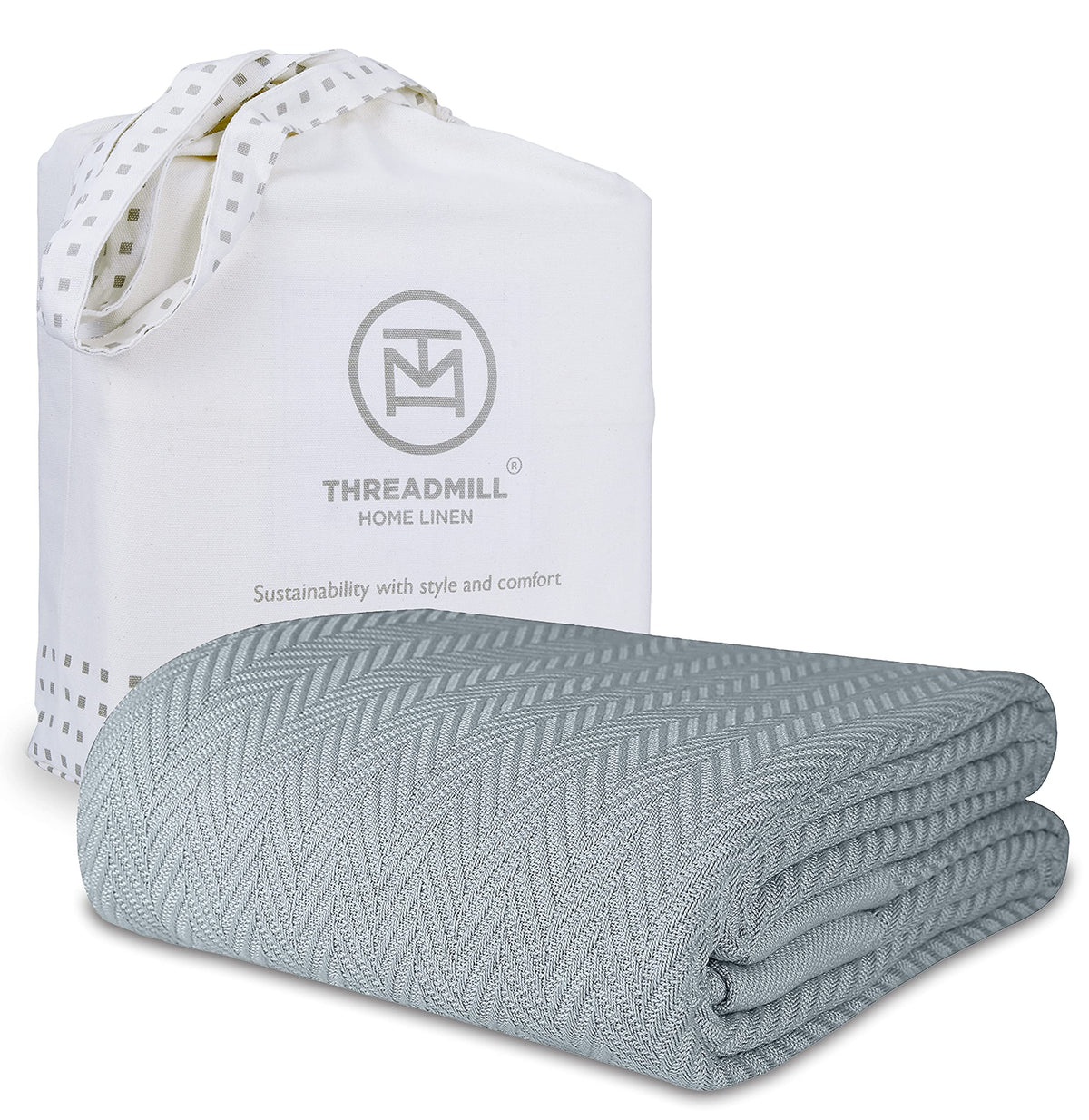 Threadmill Luxury Cotton Blankets For Twin Size Bed | All-Season 100% Cotton Twin Blanket | Herringbone Lightweight, Soft & Cozy