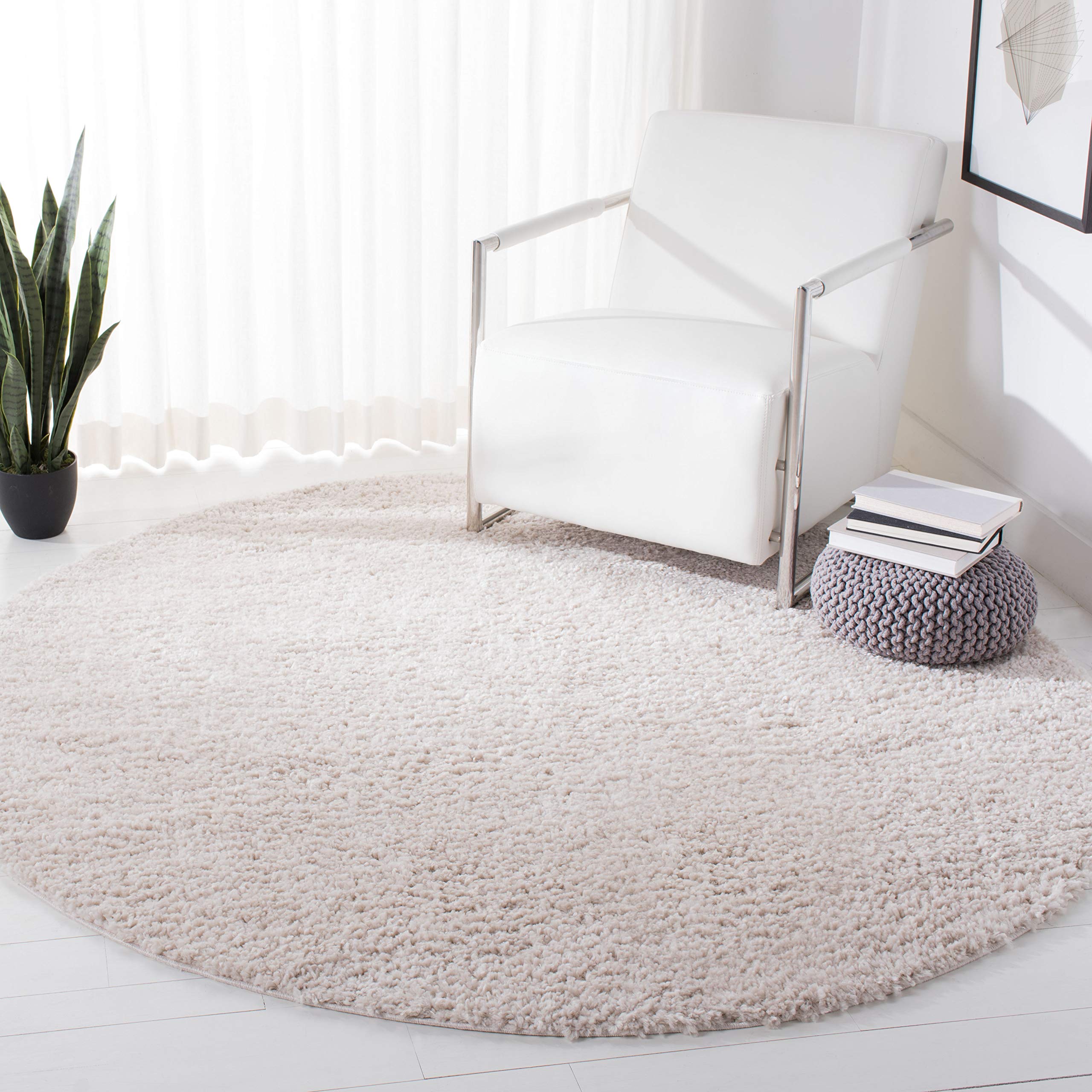 SAFAVIEH August Shag Collection Area Rug - 10 Round, Beige, Solid Design, Non-Shedding & Easy Care, 1.2-inch Thick, Ideal for T