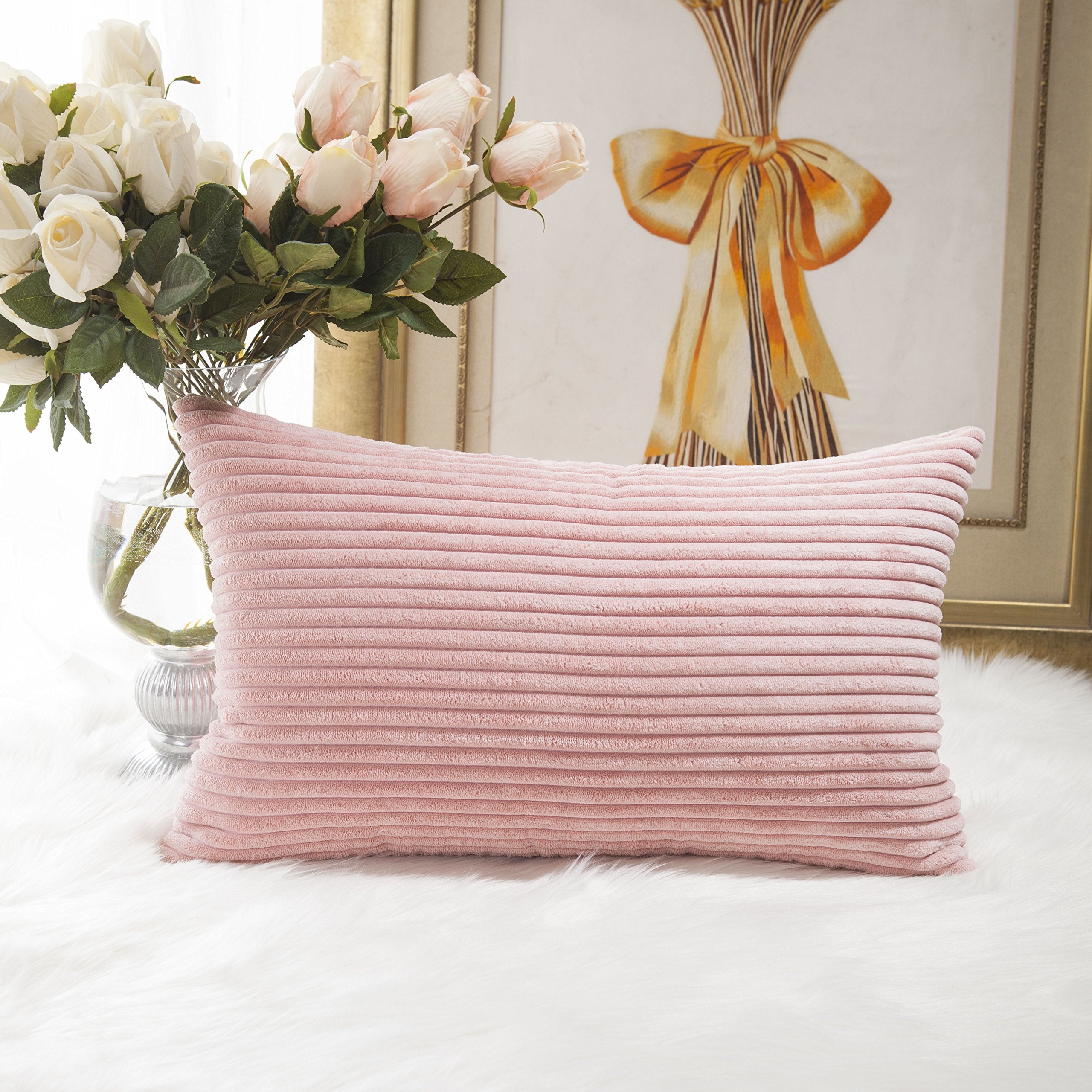 Home Brilliant Striped Corduroy Oblong Throw Pillowcase Cushion Cover For Lumbar Pillow Covers 12X20 Decor, 12 X 20 Inches, 30Cm