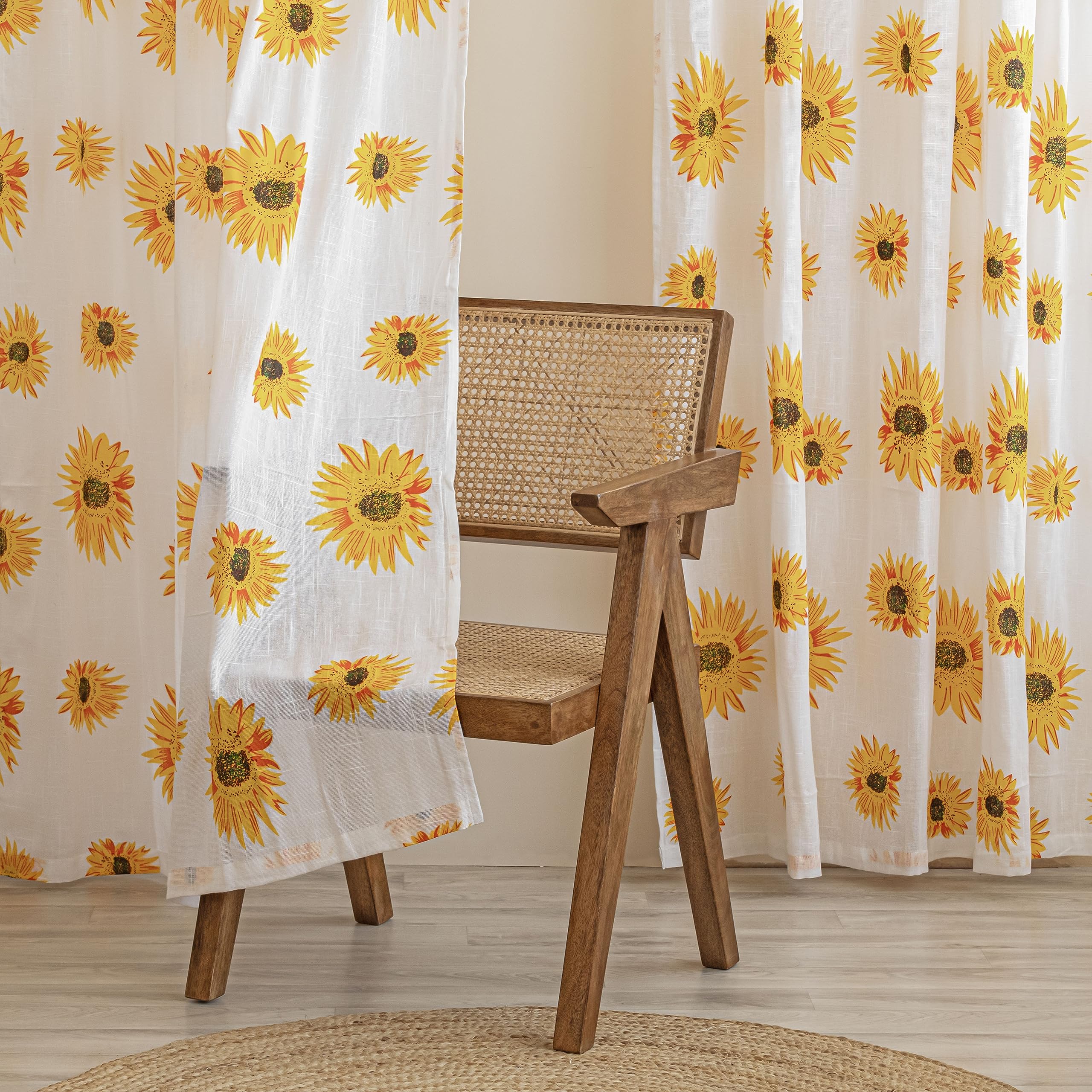 Homemonde Light Filtering Window 6 Feet Grommet Curtains Pack Of 4 Printed Sheer Linen Curtain For Living Room Decoration, Whit