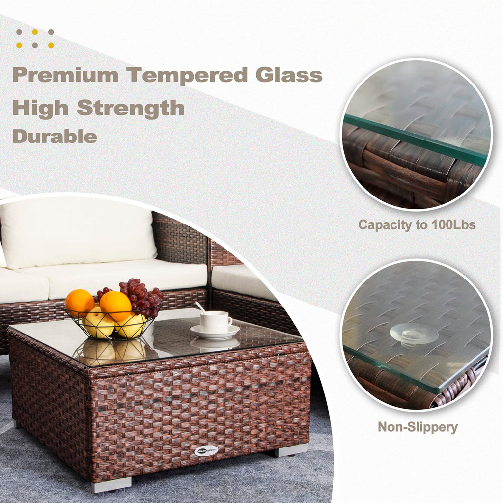 Outdoor Coffee Table For Patio Table Wicker Patio Coffee Table Lawn Garden Rattan Small Coffee Table With Glass Top All-Weather, 25.2In Mixed Brown