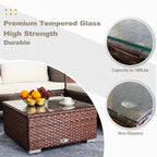 Outdoor Coffee Table For Patio Table Wicker Patio Coffee Table Lawn Garden Rattan Small Coffee Table With Glass Top All-Weather, 25.2In Mixed Brown
