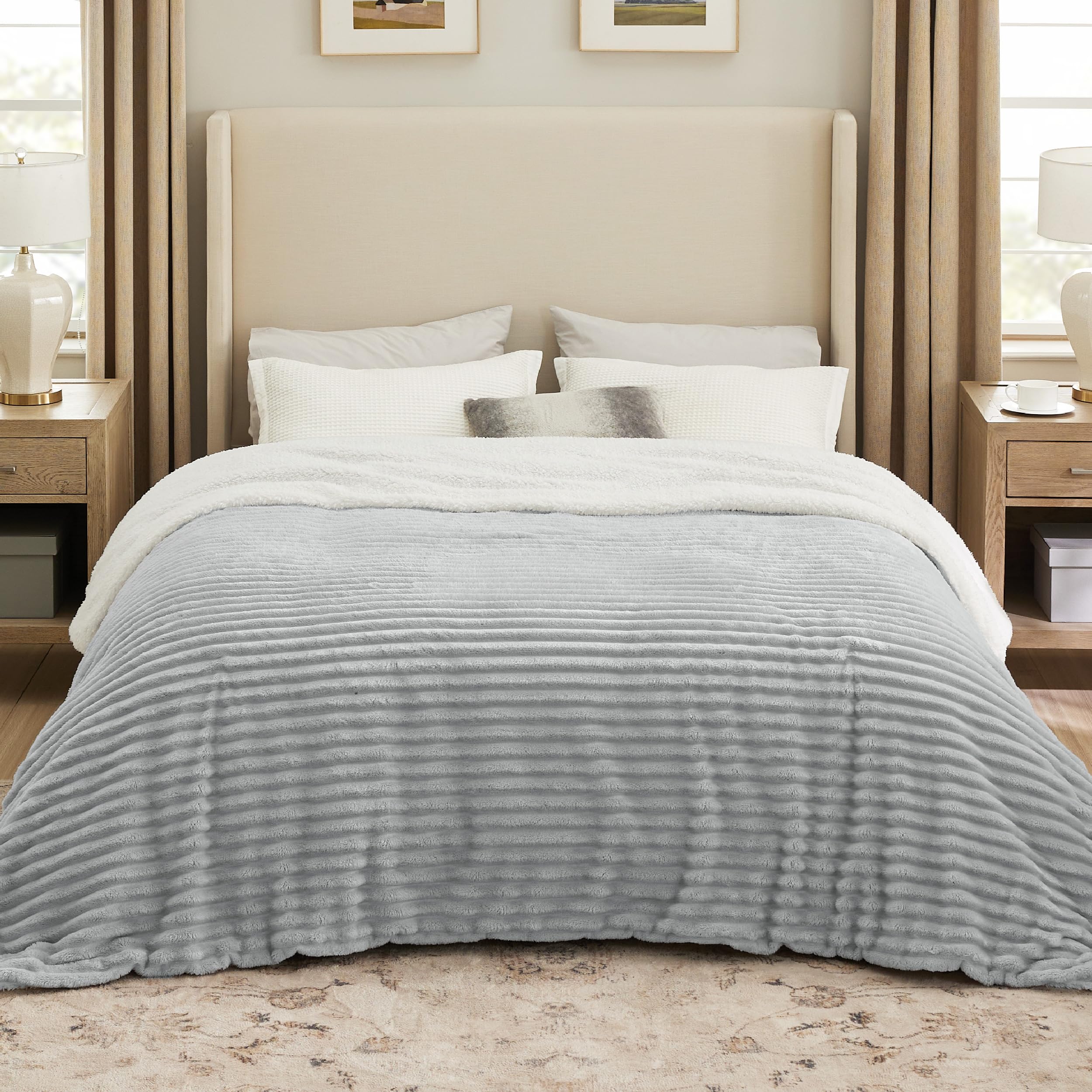 Bedsure Sherpa Blanket Queen Size For Bed - Super Soft Cozy Blanket Gift, Fleece Thick Warm Blanket For Winter, Grey, 90X90 Inch
