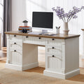 OKD 60 Executive Desk with Drawers, Farmhouse Home Office Desk with Charging Station, Keyboard Tray, File Cabinet Storage, Wood 